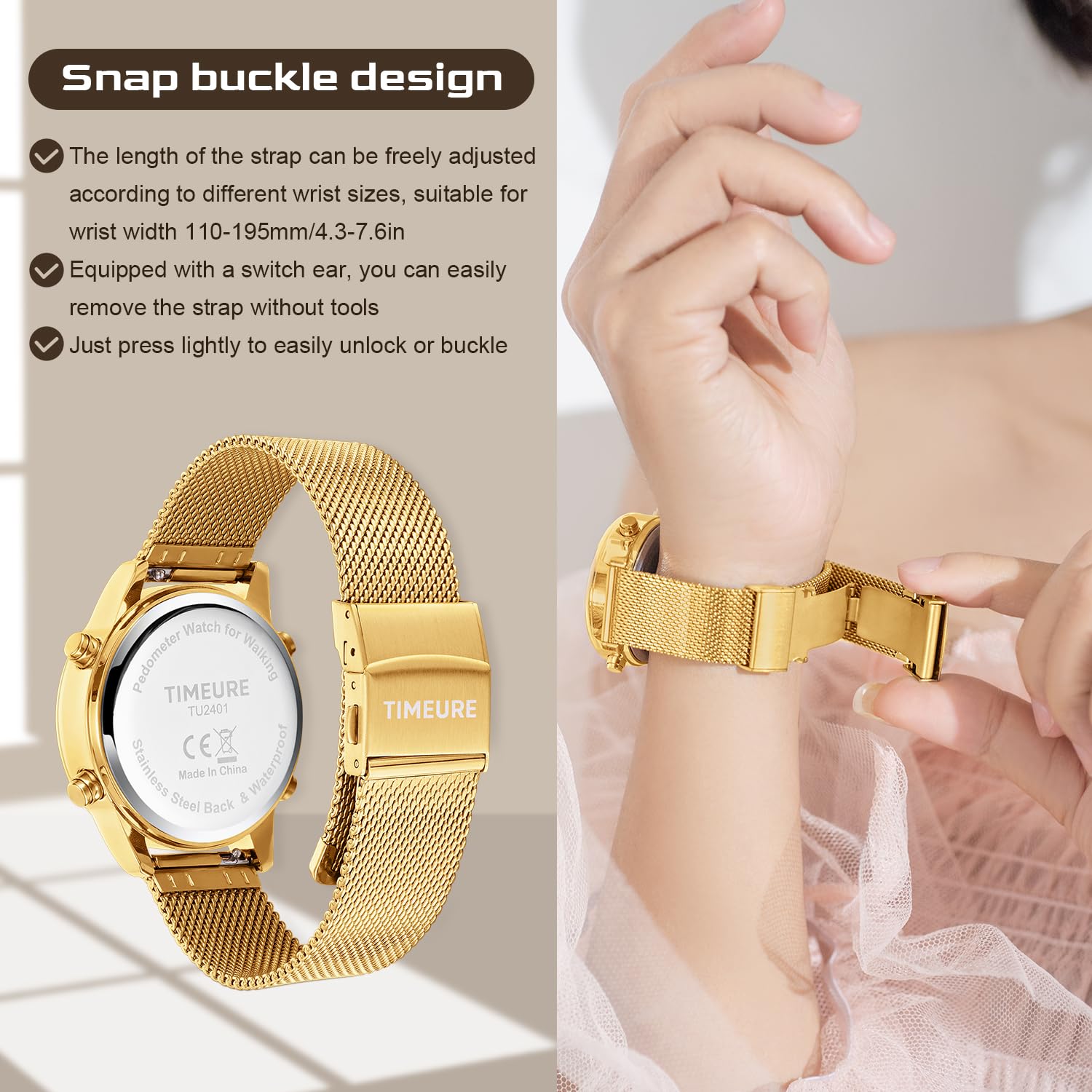 TIMEURE Pedometer Watch Women | Step Counter, No App Needed