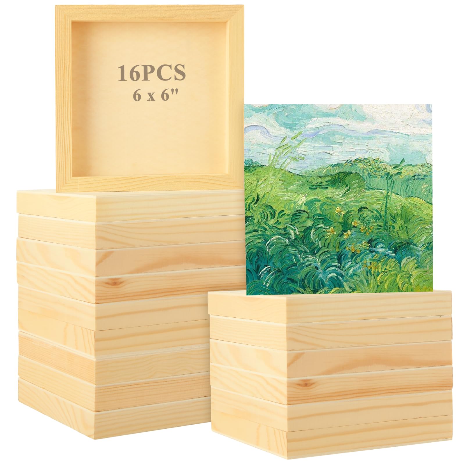 16 Pcs Wood Canvas, 5.9 x 5.9 in Wood Panels, Natural Wood - Product Imagery