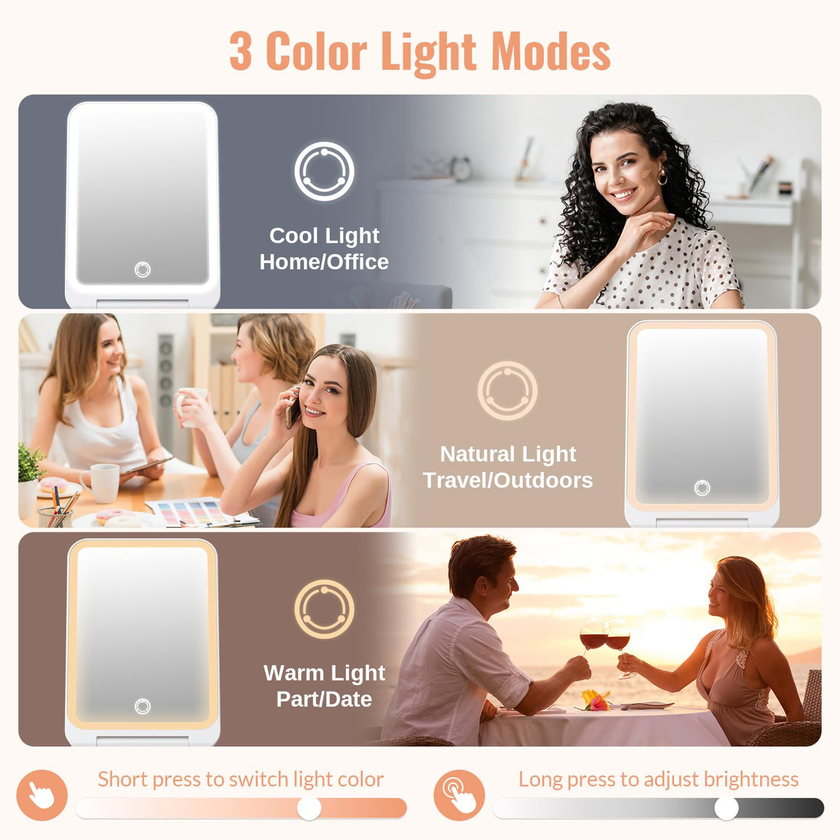 Travel Makeup Mirror with Lights Rechargeable 1X 3X - EASEHOLD Official Imagery - 5
