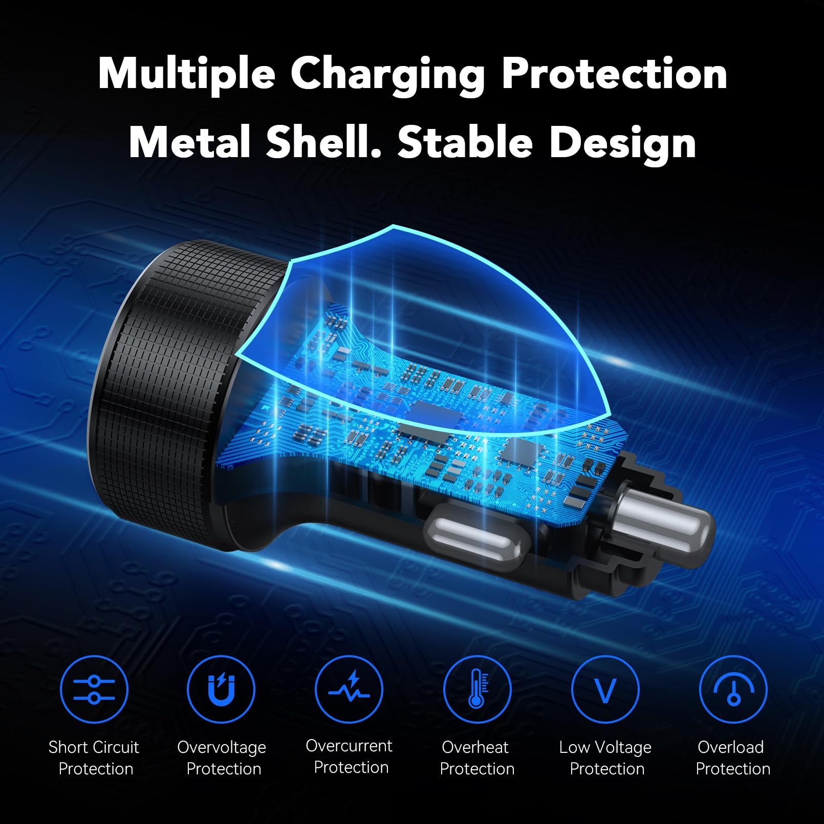 AGEK Car Charger USB C Fast Charge, 4 Port 78W Metal Car Phone Ch by AGEK - Angle View 5