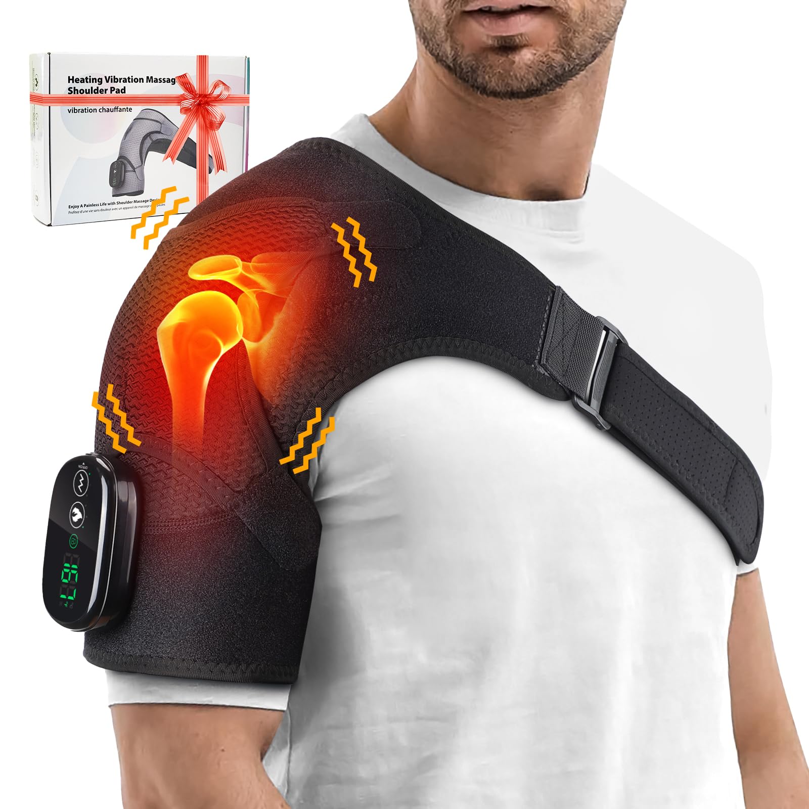Cordless Shoulder Heating Pad & Massager with Vibration, Rechargeable