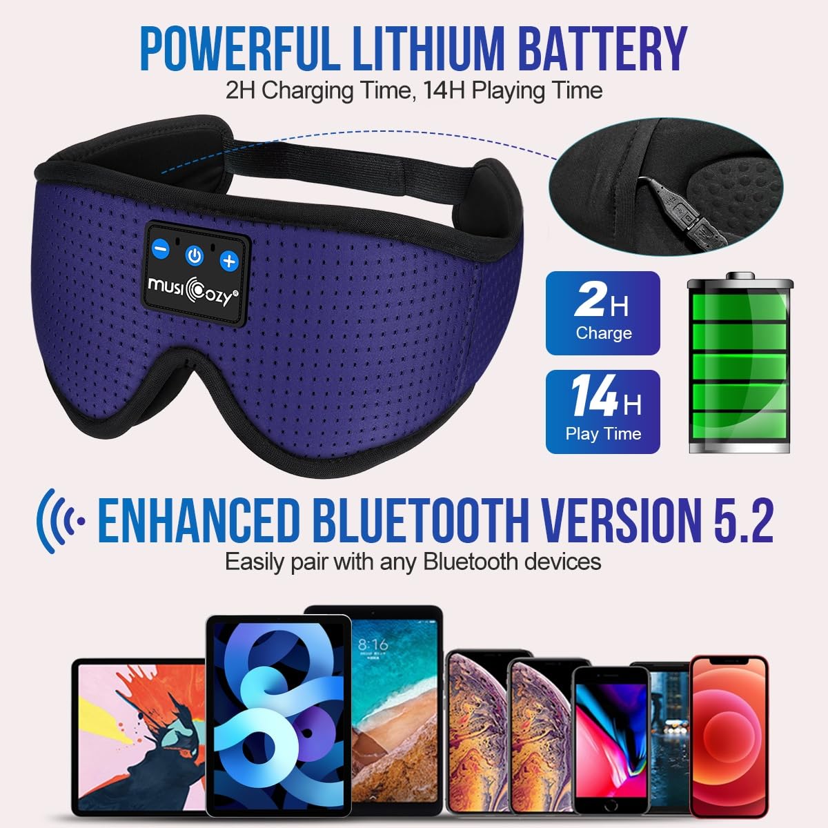 MUSICOZY 3D Sleep Headphones Bluetooth 5.4 Breathable Sleep Eye M - MUSICOZY Official Product View 4