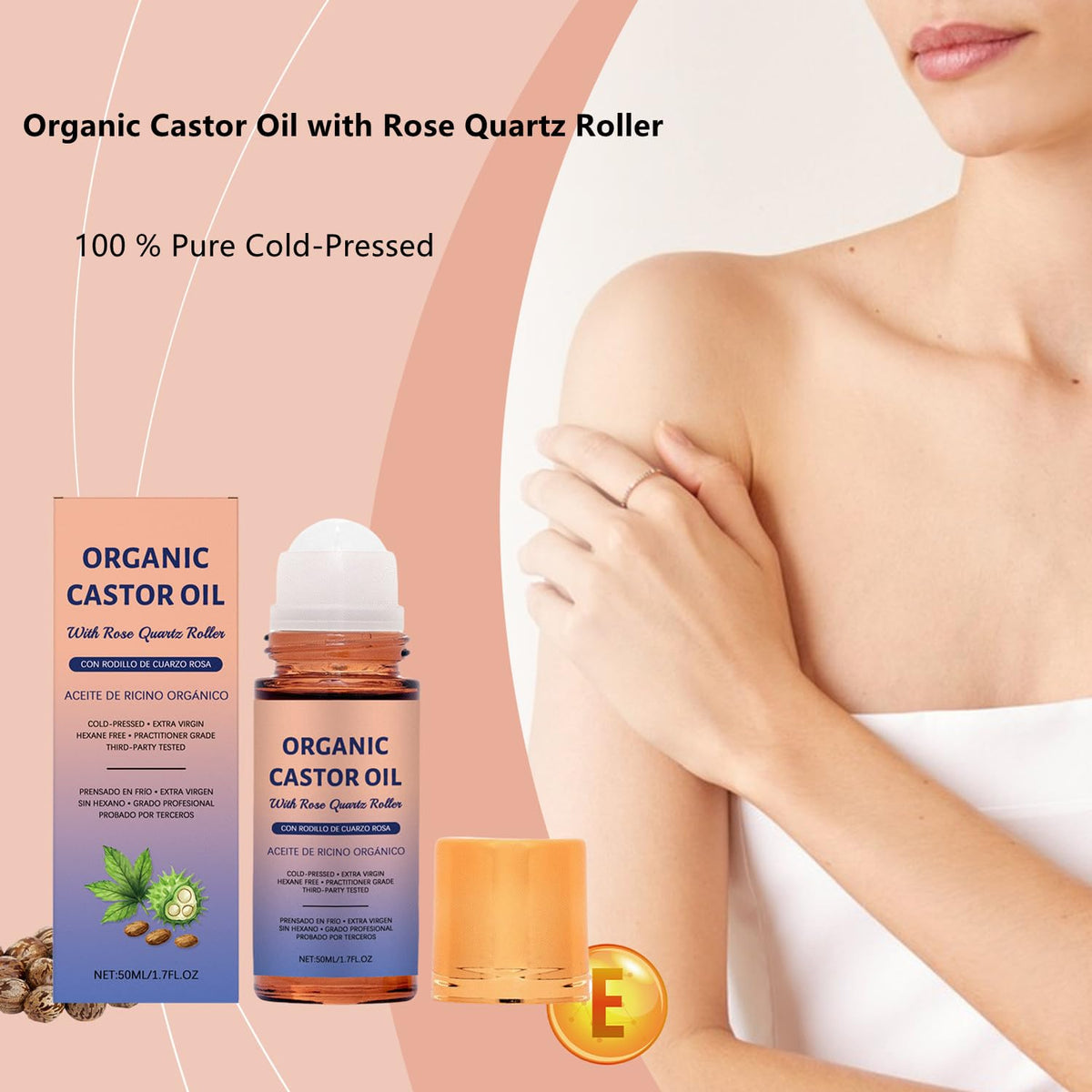2PC Organic Castor Oil Roll On with Rose Quartz Roller 100 - LOYOTICE Official Imagery - 3