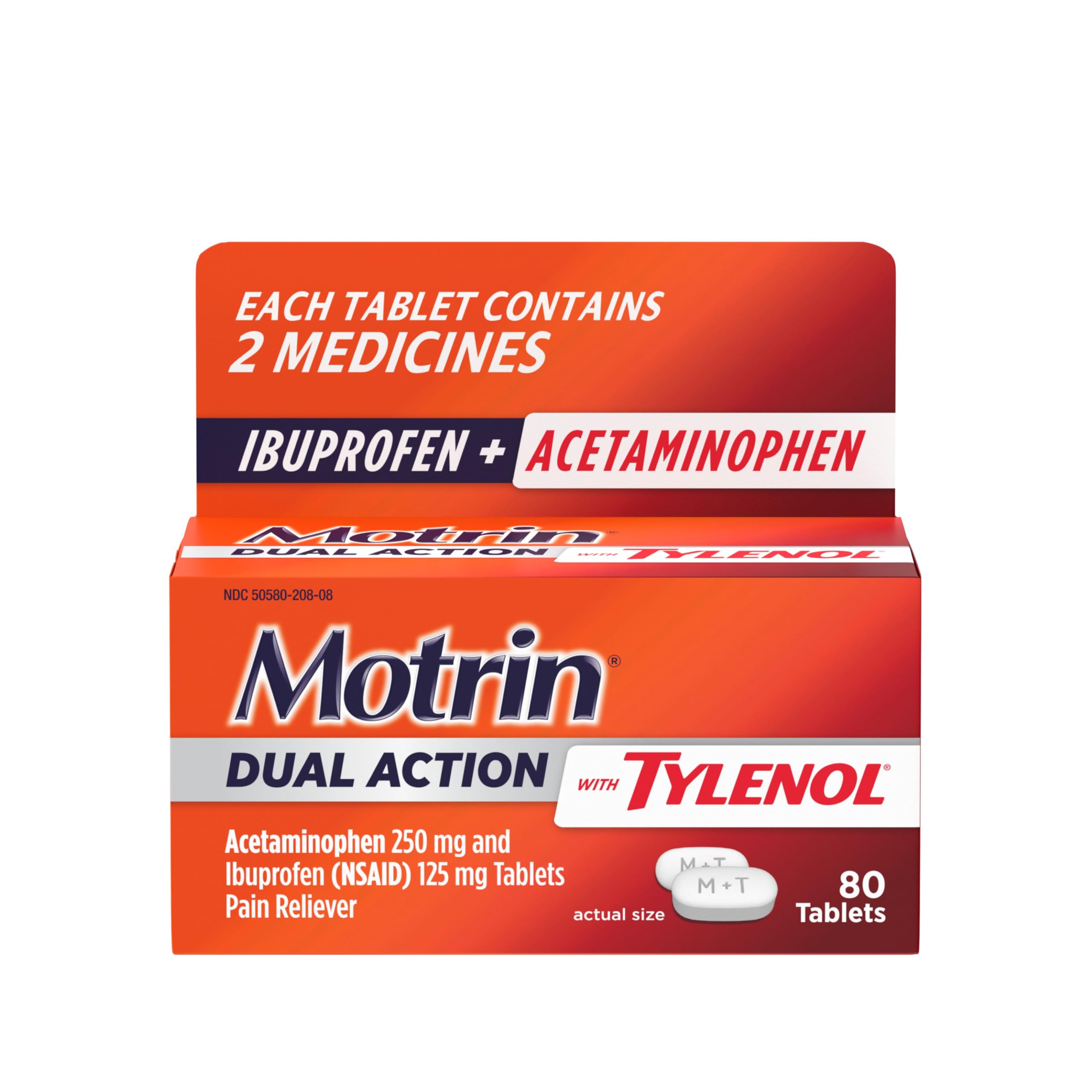 Motrin Dual Action with Tylenol, Ibuprofen & Acetaminophen, 80 ct