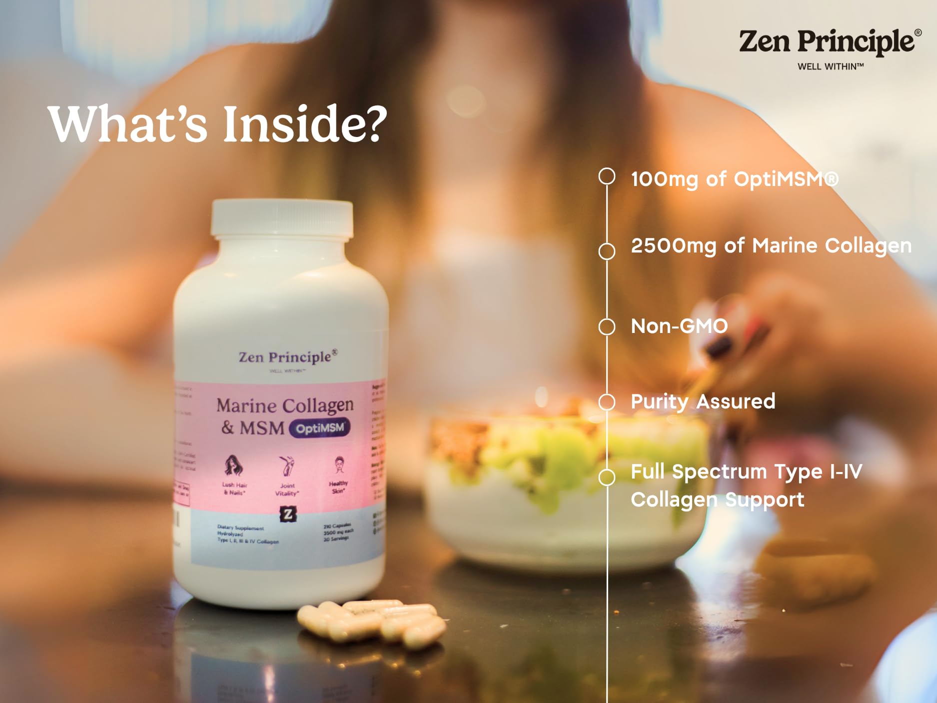 Zen Principle Marine Collagen Peptides Powder with OptiMSM - Zen Principle Official Imagery - 4