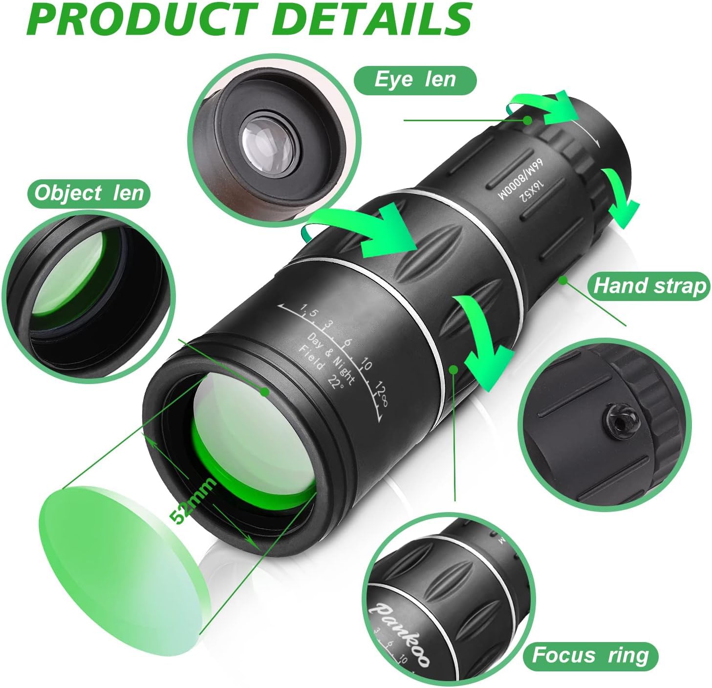 Sihea 16X52 Mini Monocular Telescope High Powered for Adults, Birthday Gifts for - Sihea Official Product View 3