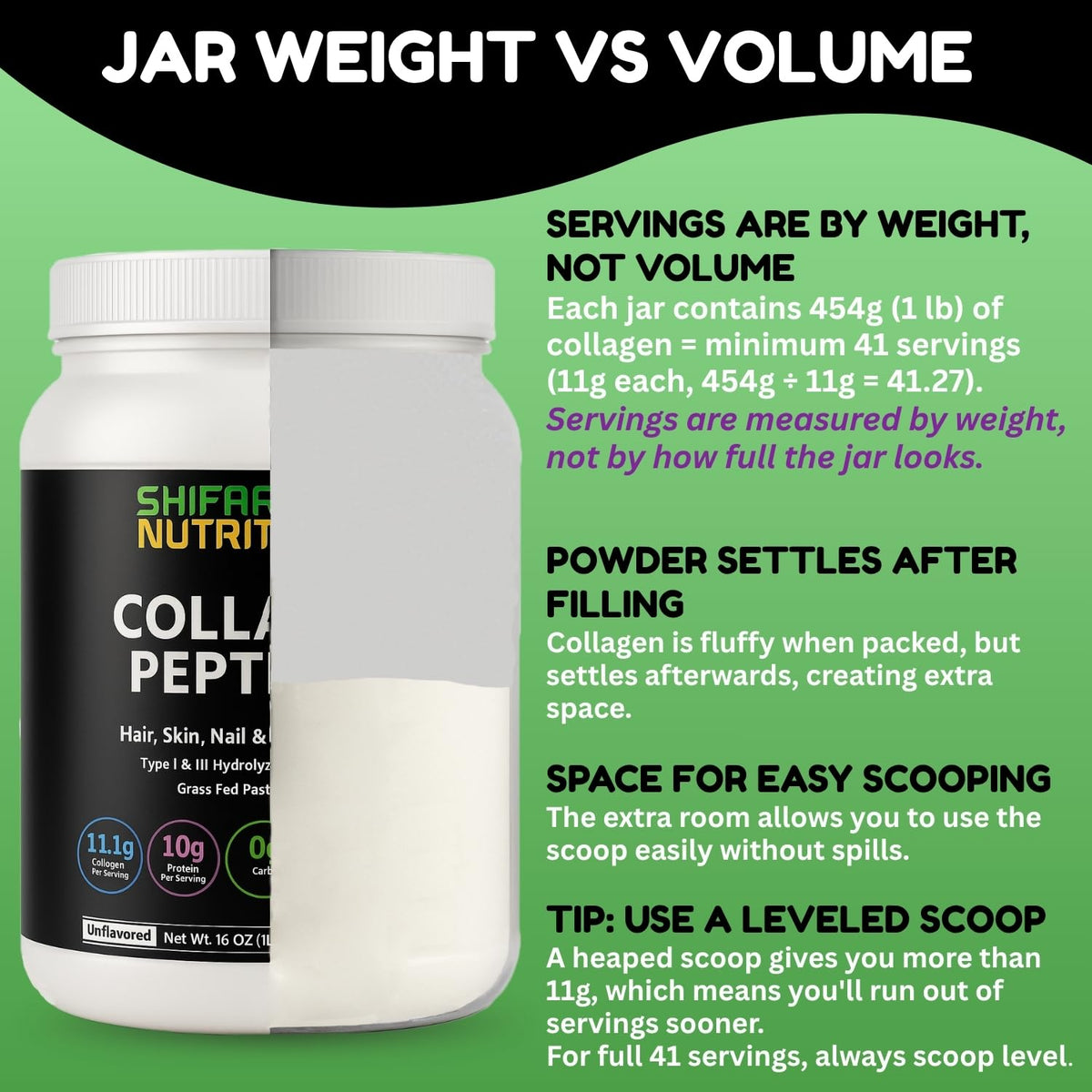 Halal Grass Fed Collagen Peptides Powder 1LB Tub Unflavored - SHIFAA NUTRITION Official Imagery - 5