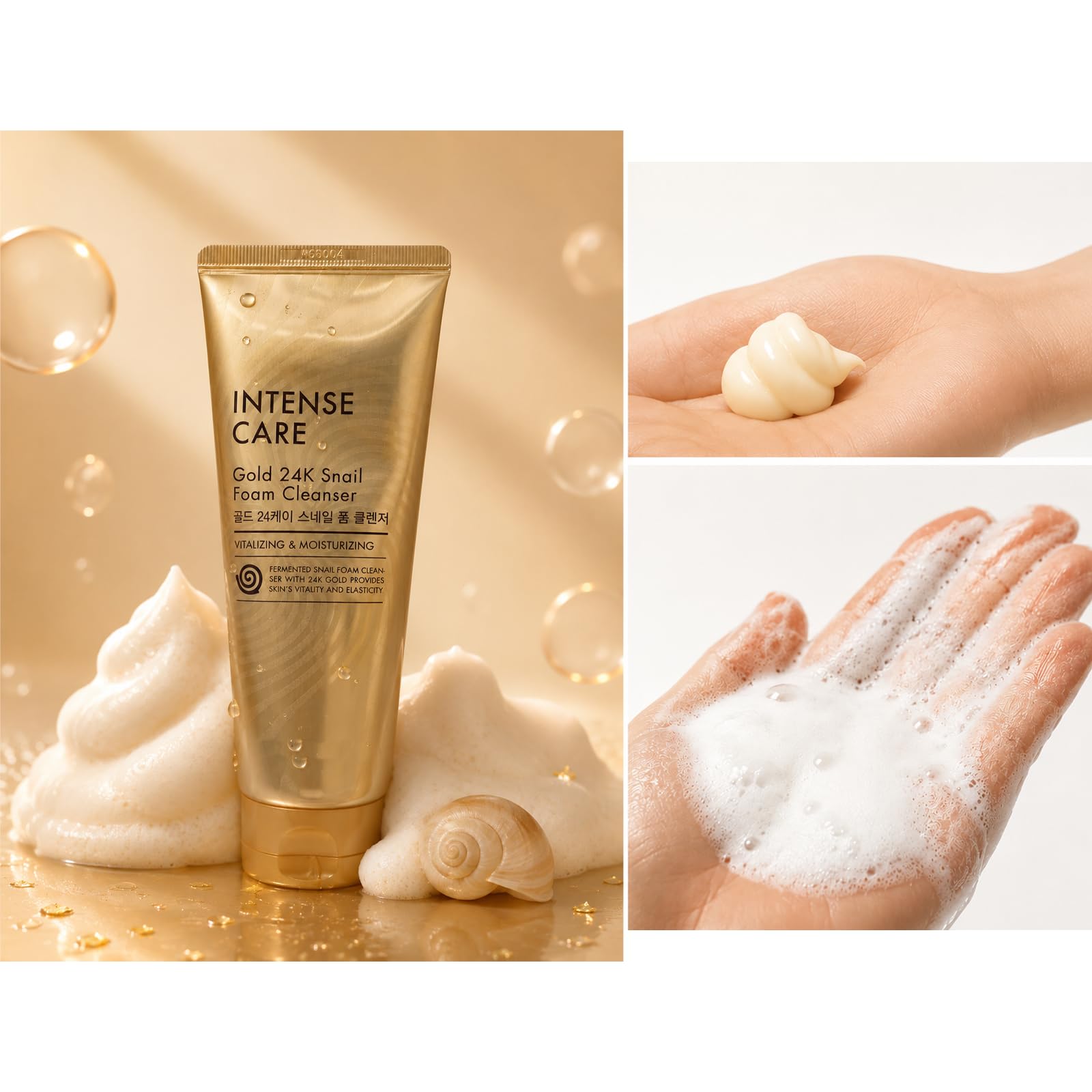 Intense Care Gold 24K Snail Foam Cleanser, Korean Foaming Facial - Generic