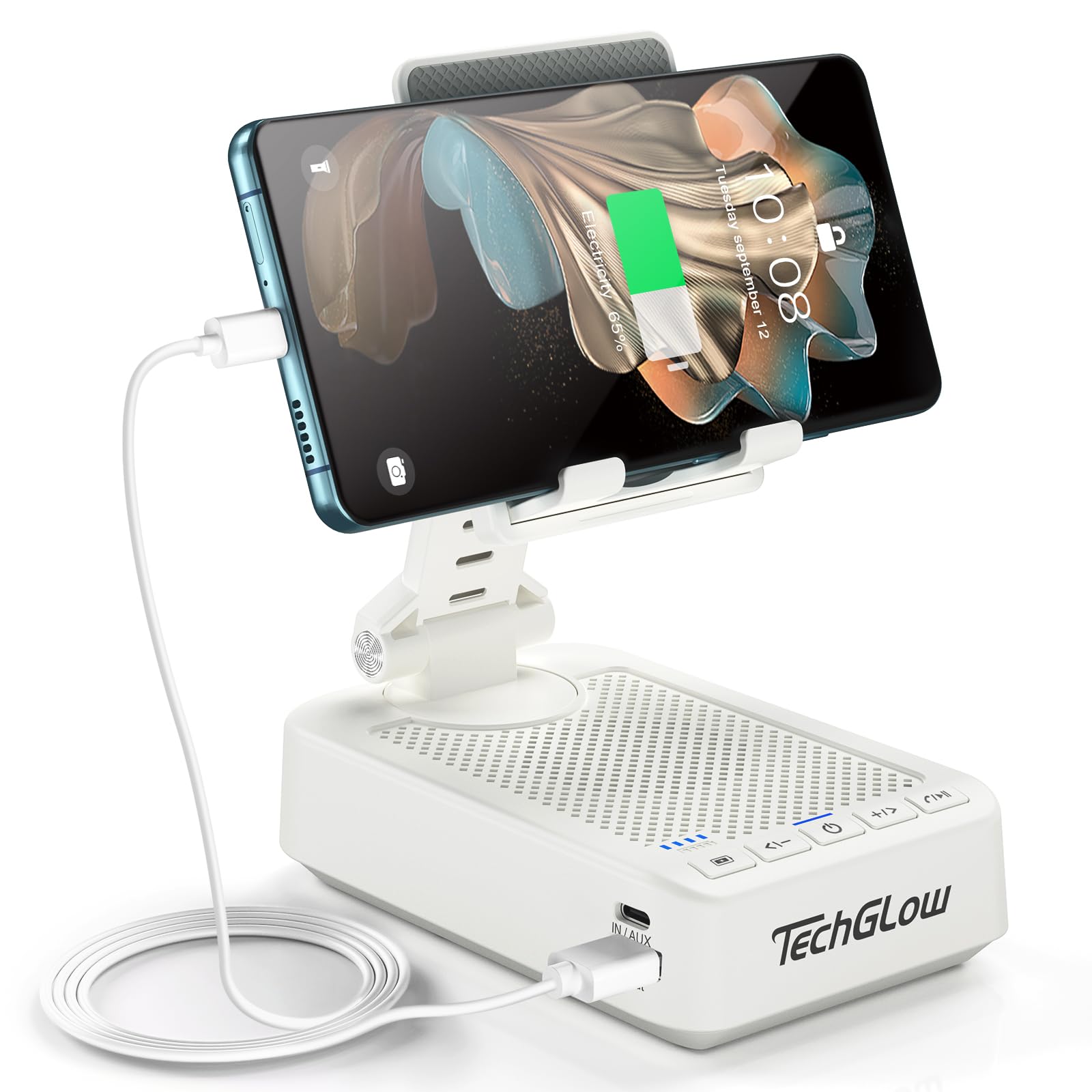 TechGlow Foldable Cellphone Stand with Bluetooth Speaker Charging by TechGlow - Angle View 9