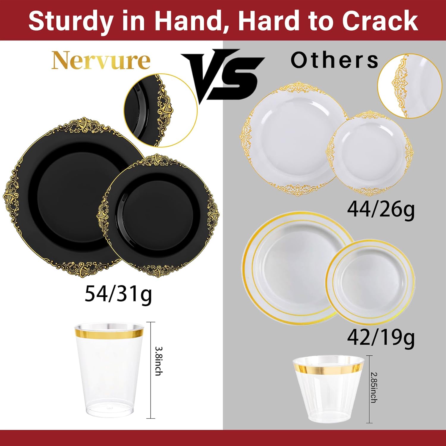 Nervure 350-piece black plastic dinnerware set with plates for 50 guests, ideal for parties and outdoor events.