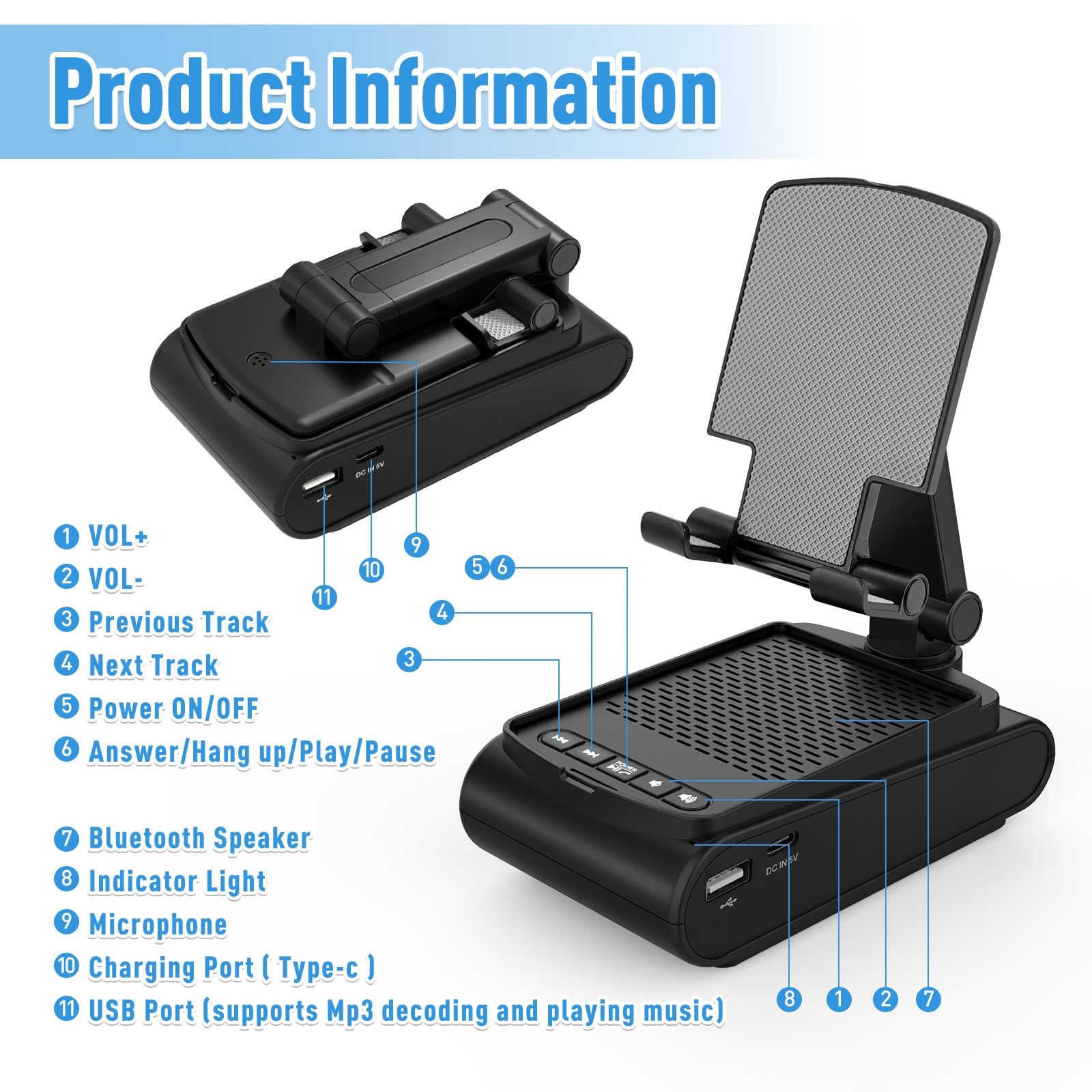 GLOPUS Birthday Gifts for Men, Portable Bluetooth Speaker with Cell Phone Stand - GLOPUS Official Product View 3