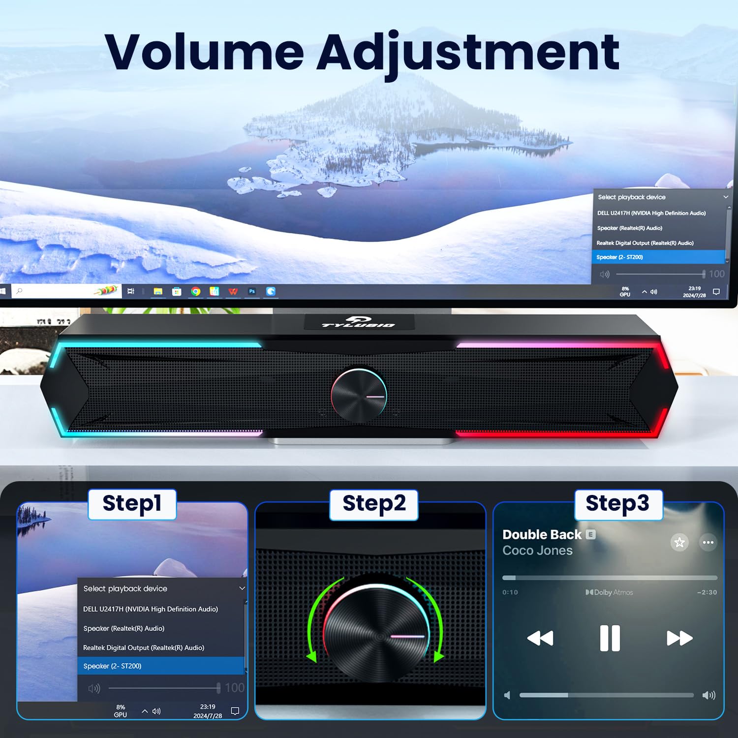 Tylubio Computer Speakers for Pc Desktop with Clear Sound, Flowing LED PC Speaker for Computer Desktop Laptop Monitor, Bluetooth & USB Input Black