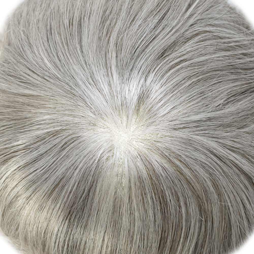 Curve Hair Mens Toupee Human Hair Piece Replacement System Monofilament Wig Hair Unit for Men Durable Poly Coated Mens Hairpiece (#1B80 Off Black+80% Gray, 8"X10")