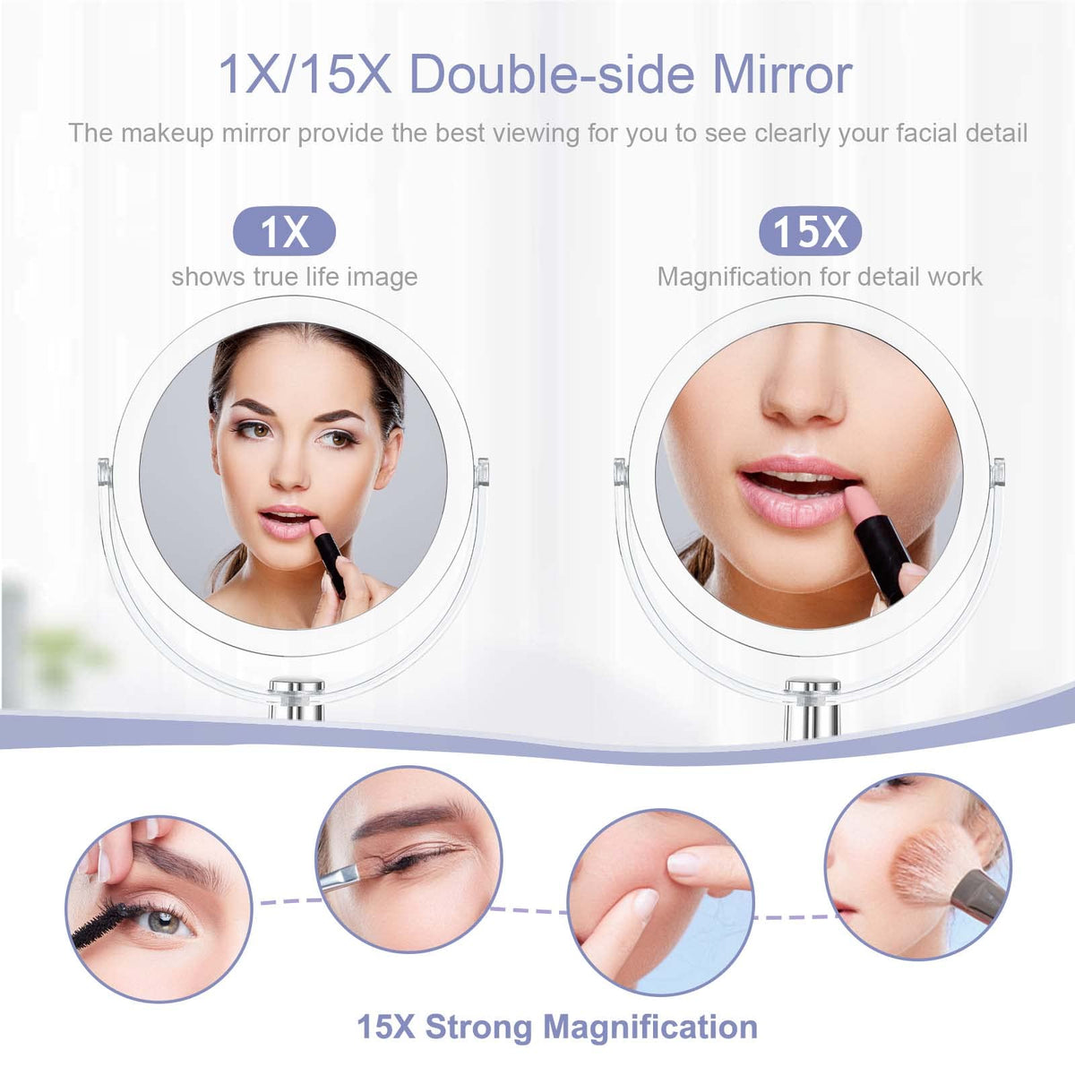 CLSEVXY Vanity Makeup Mirror with Stand 1X 15X Magnification - CLSEVXY Official Imagery - 3