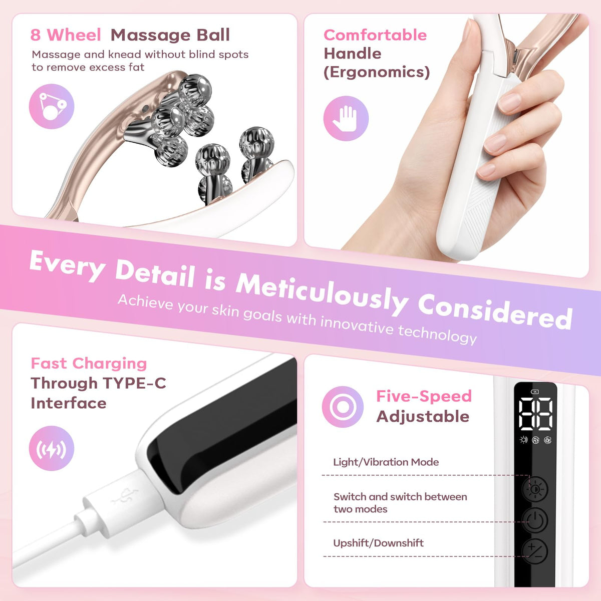 Face and Tmj Massager with 8 Roller Vibration Beauty Device - BOWENDA Official Imagery - 6