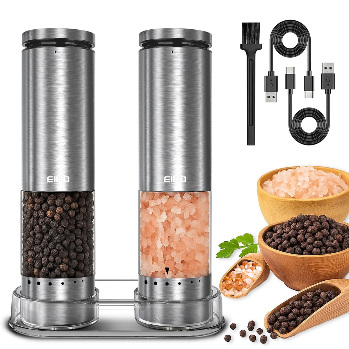 Electric Salt and Pepper Grinder Set Rechargeable Automatic - EIHO Official Imagery - 1