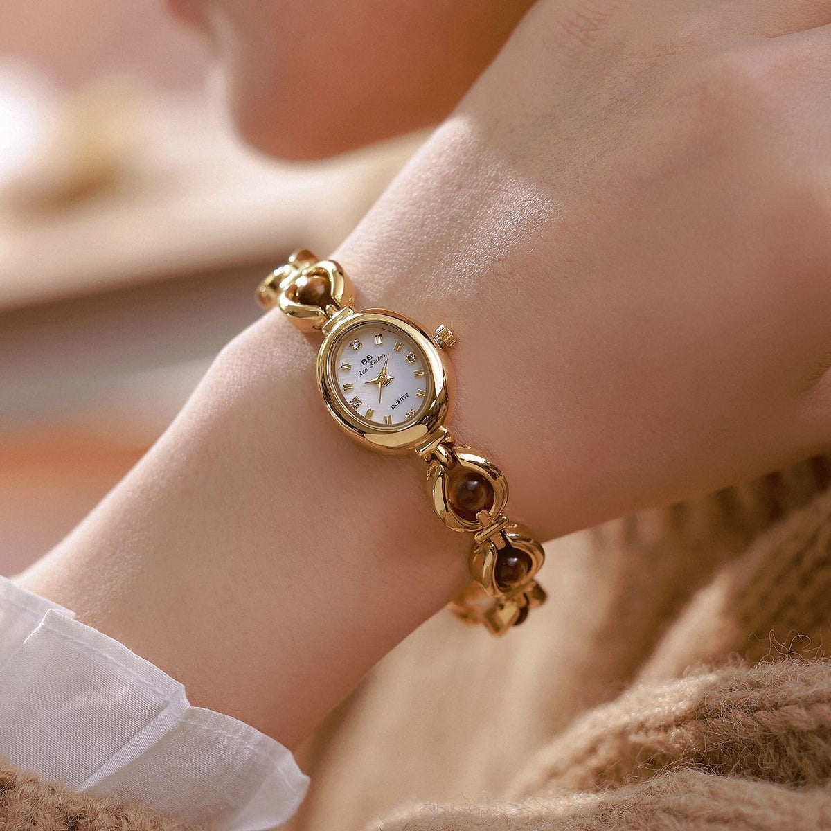 Gosasa Elegant Pearl Watch for Women Dainty Oval Bracelet - Gosasa Official Imagery - 3