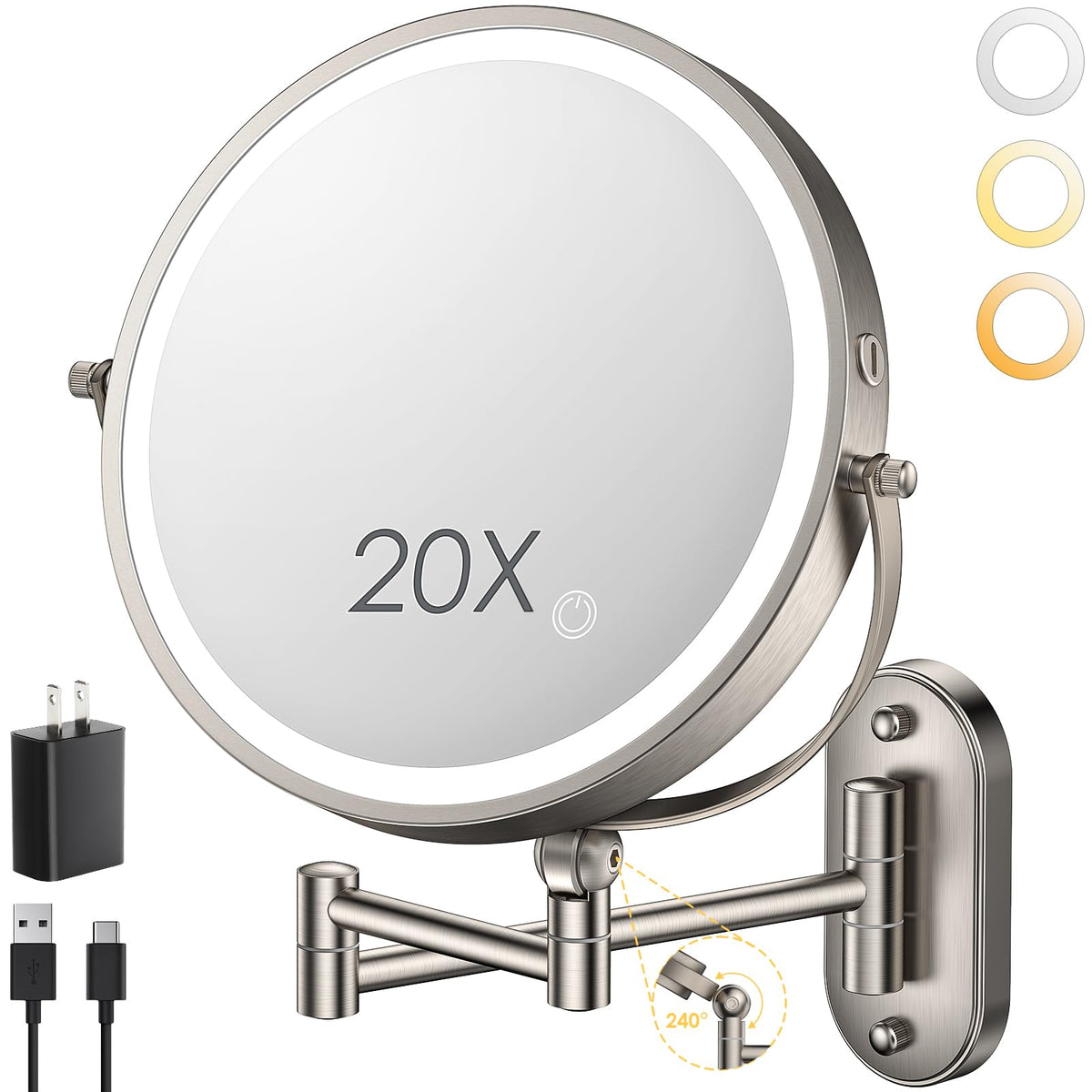 ZLOKLA 9 Wall Mounted Lighted Makeup Mirror 4000mAh - ZLOKLA Official Imagery - 8