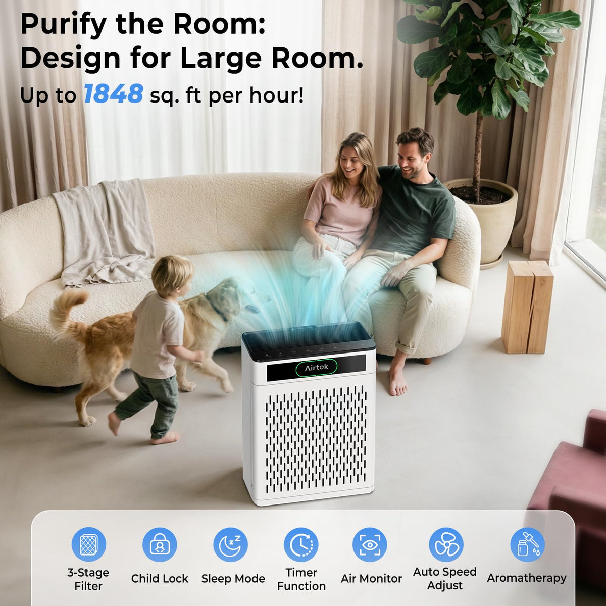Airtok Air Purifiers for Home Large Room Up to 1848sq ft - AIRTOK Official Imagery - 3