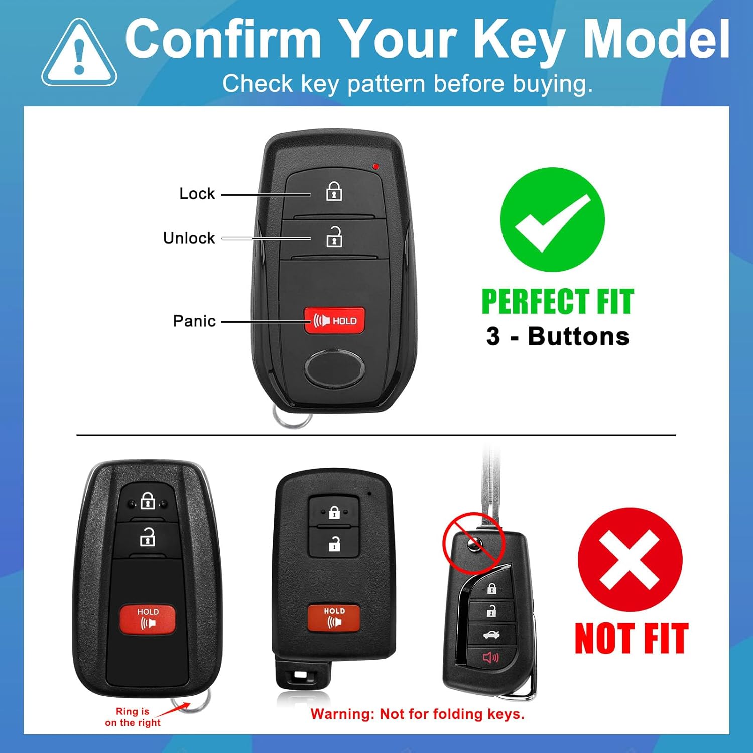 Black Toyota key fob cover by AAWQVRG with soft TPU shell, full protection, and keychain for 3-button remote.