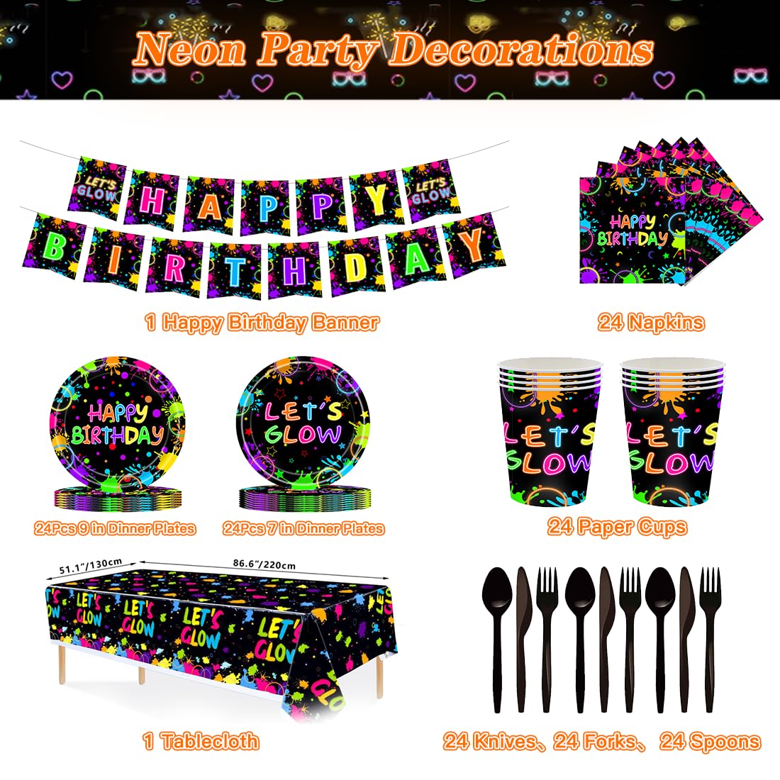 188 Pcs Neon Party Supplies Glow In The Dark Party Supplies - seashellss Official Imagery - 3