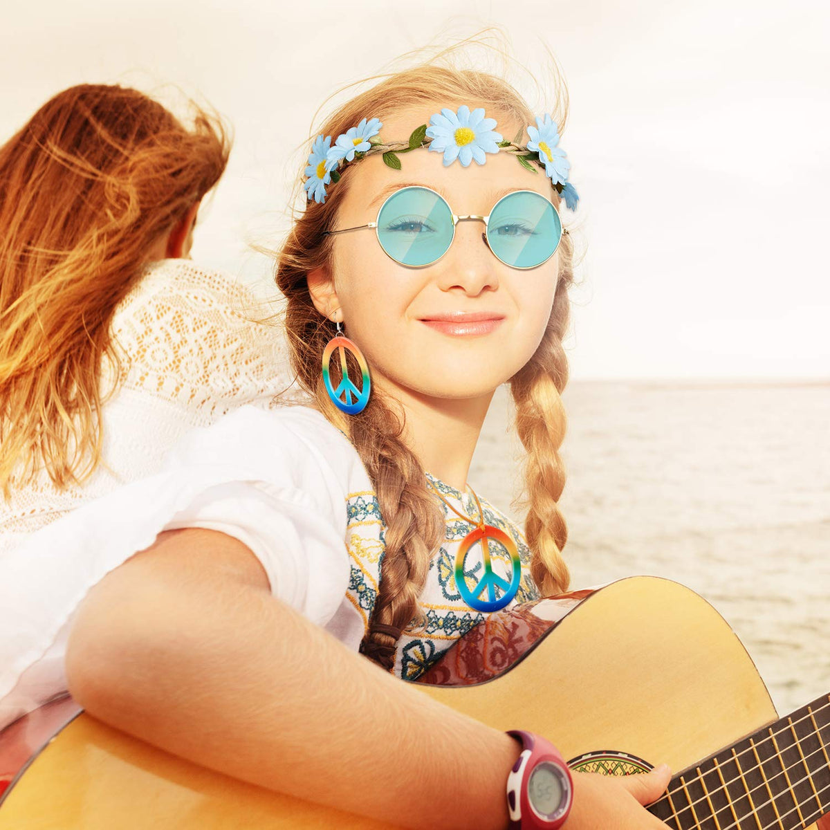 Frienda 24 Pcs Hippie Costume Accessories Set Boho Peace - Frienda Official Imagery - 7