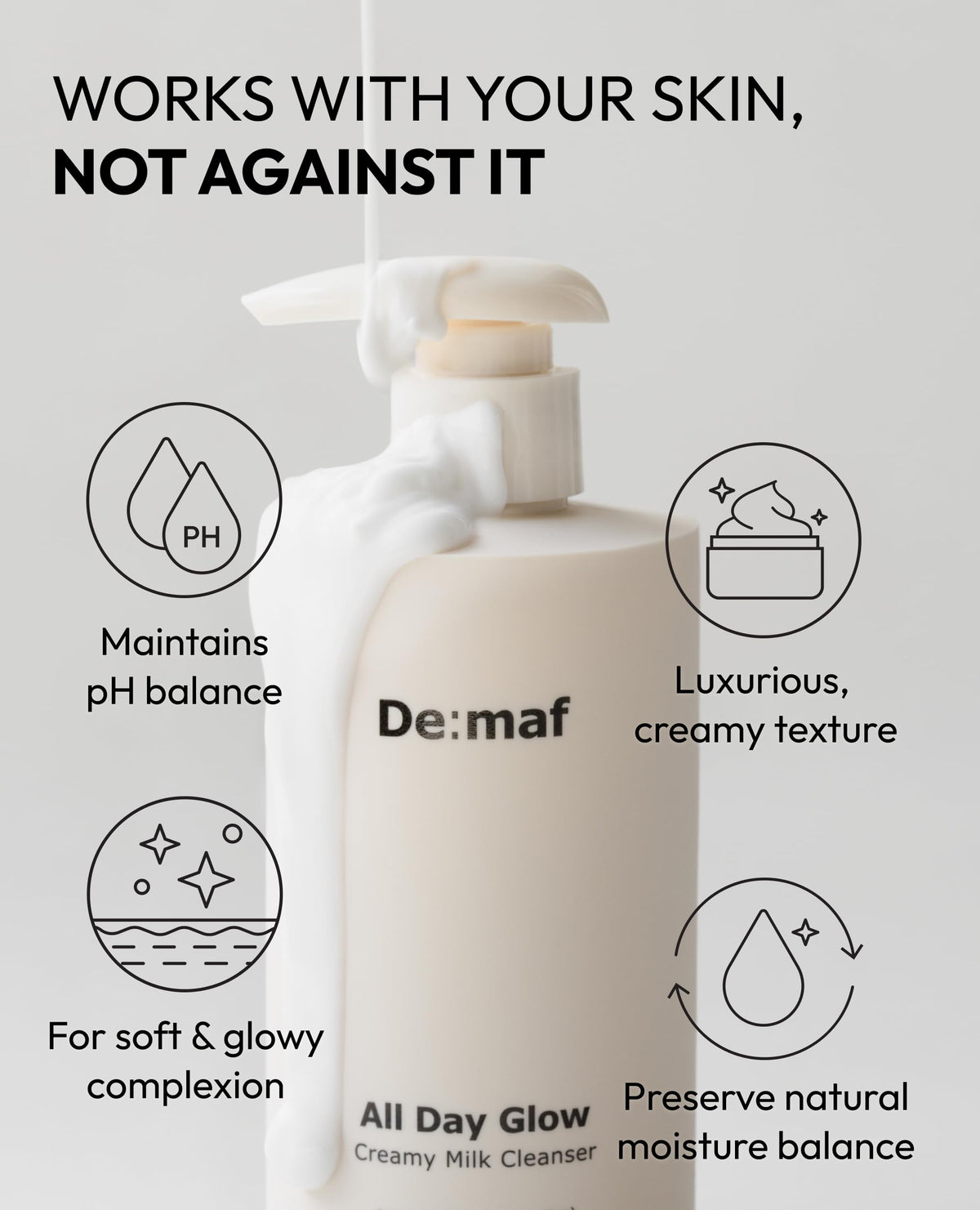 Demaf All Day Glow Milk Cleanser Face Wash for Sensitive - De:maf Official Imagery - 6
