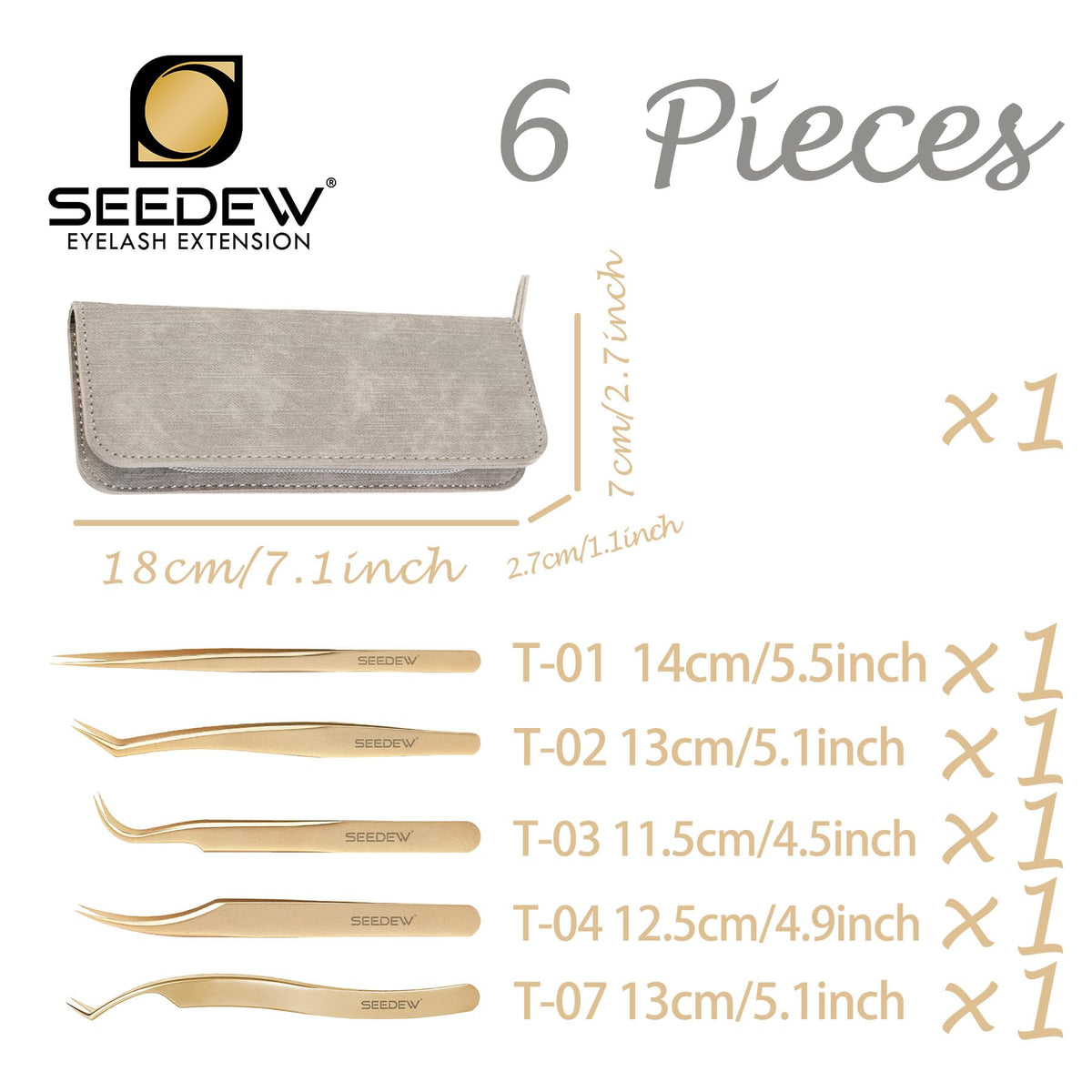Lash Tweezers Set 5 Stainless Steel Golden Tweezers 1 - Seedew Official Imagery - 3