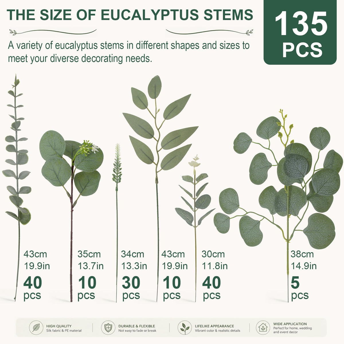 135 Pcs Artificial Eucalyptus Stems Mixed Greenery Stems for - Rowfad Official Imagery - 4