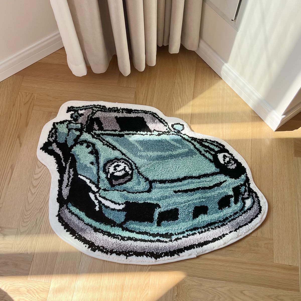 Enthusiast Green Sports Car Shaped Flocking Rug Irregular - LAKEA Official Imagery - 1