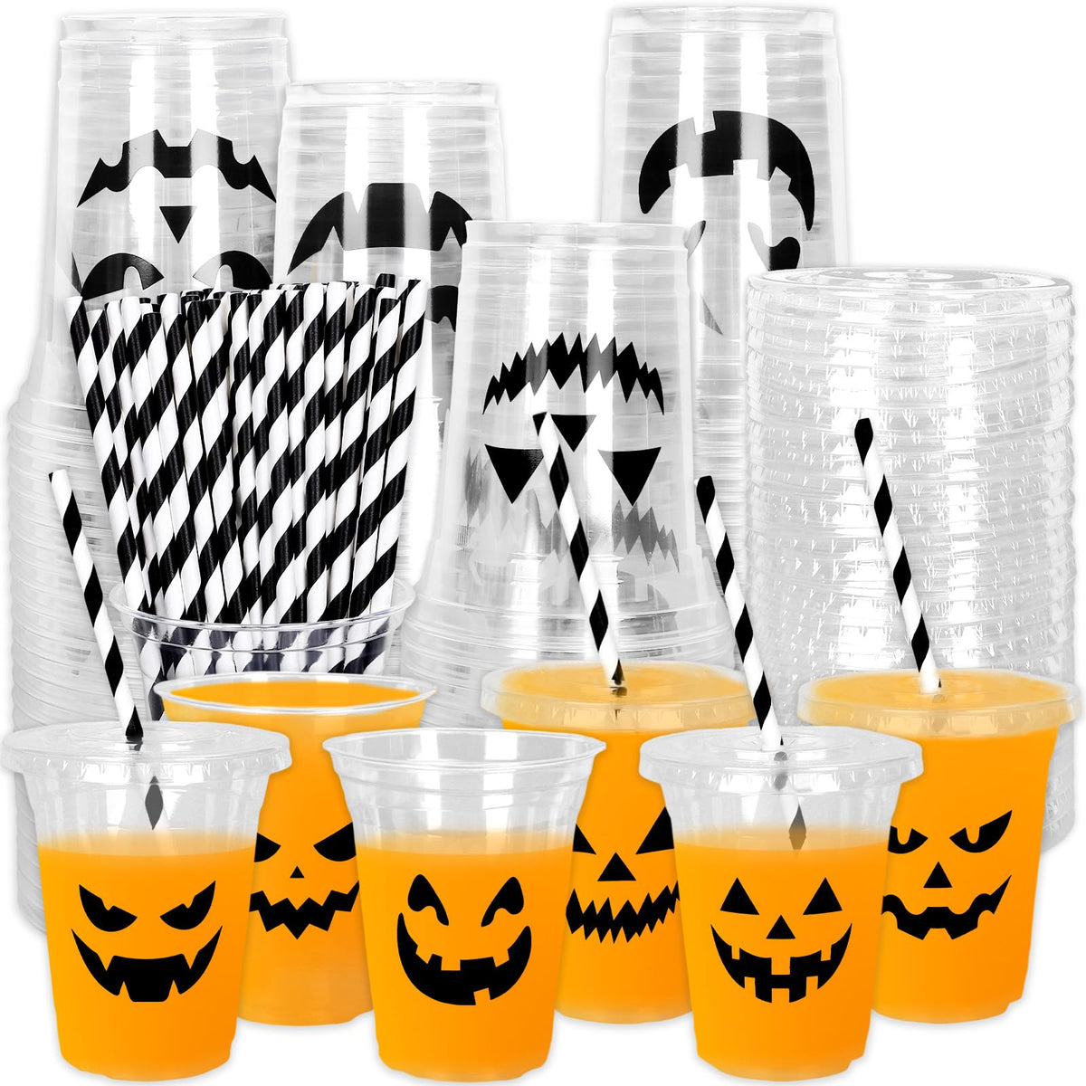 Whaline 60Pcs Halloween Disposable Plastic Cups with Lids - Whaline Official Imagery - 1