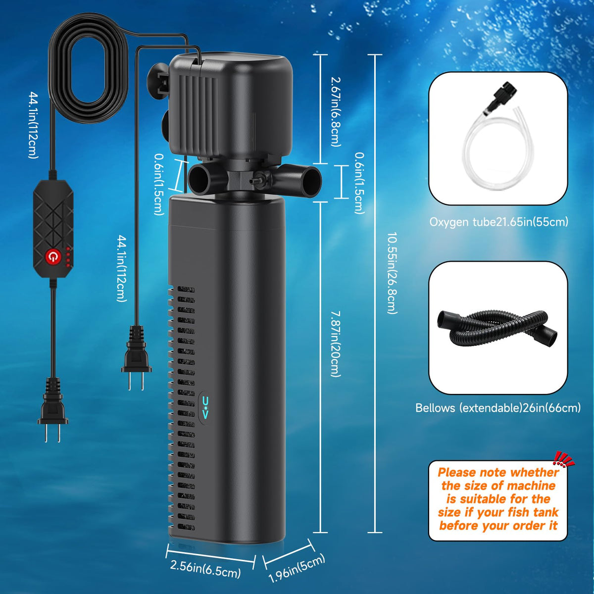 25W UV Aquarium Filter 200 GPH Pump with Timer for 20 75 Gal - SYSENCIAGA Official Imagery - 7