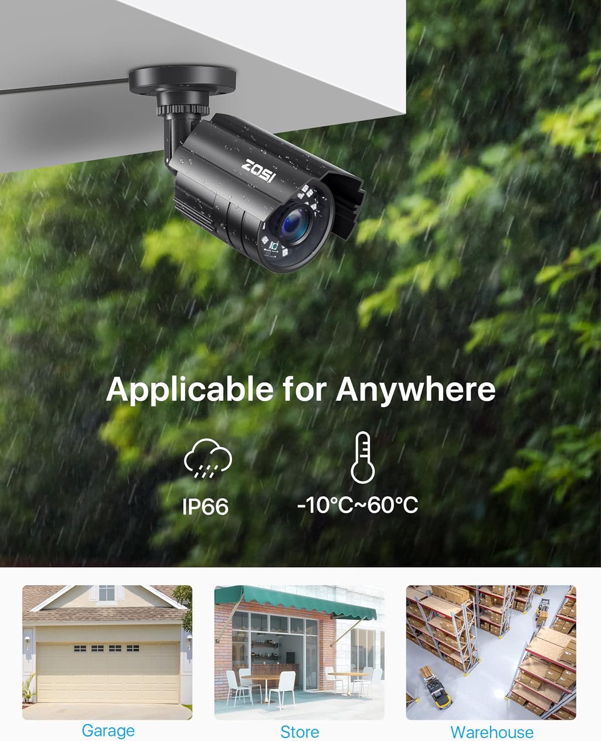 ZOSI 1080P CCTV outdoor and indoor hybrid security camera with 4-in-1 HD TVI, CVI, AHD, and CVBS video support