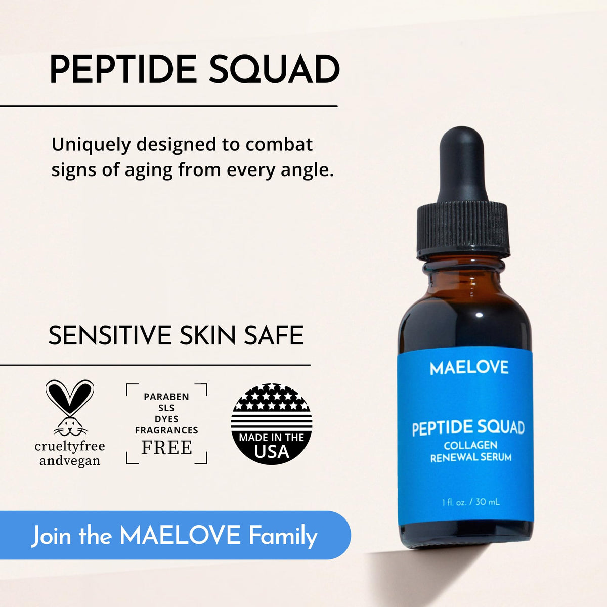 MAELOVE Peptide Squad Collagen Renewal Serum 1 fl oz - MAELOVE Official Imagery - 7