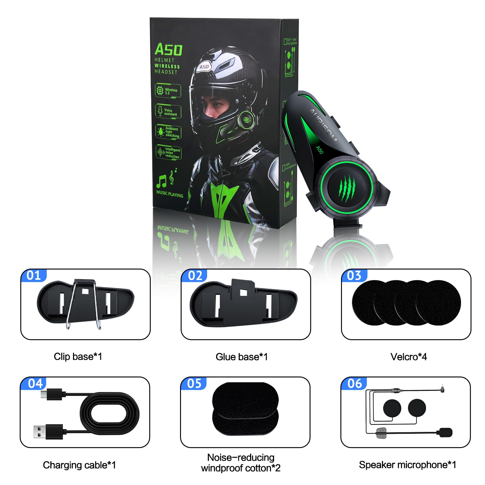 AURISOM Motorcycle Helmet Bluetooth Headset Noice Cancellation, W by AURISOM - Angle View 8