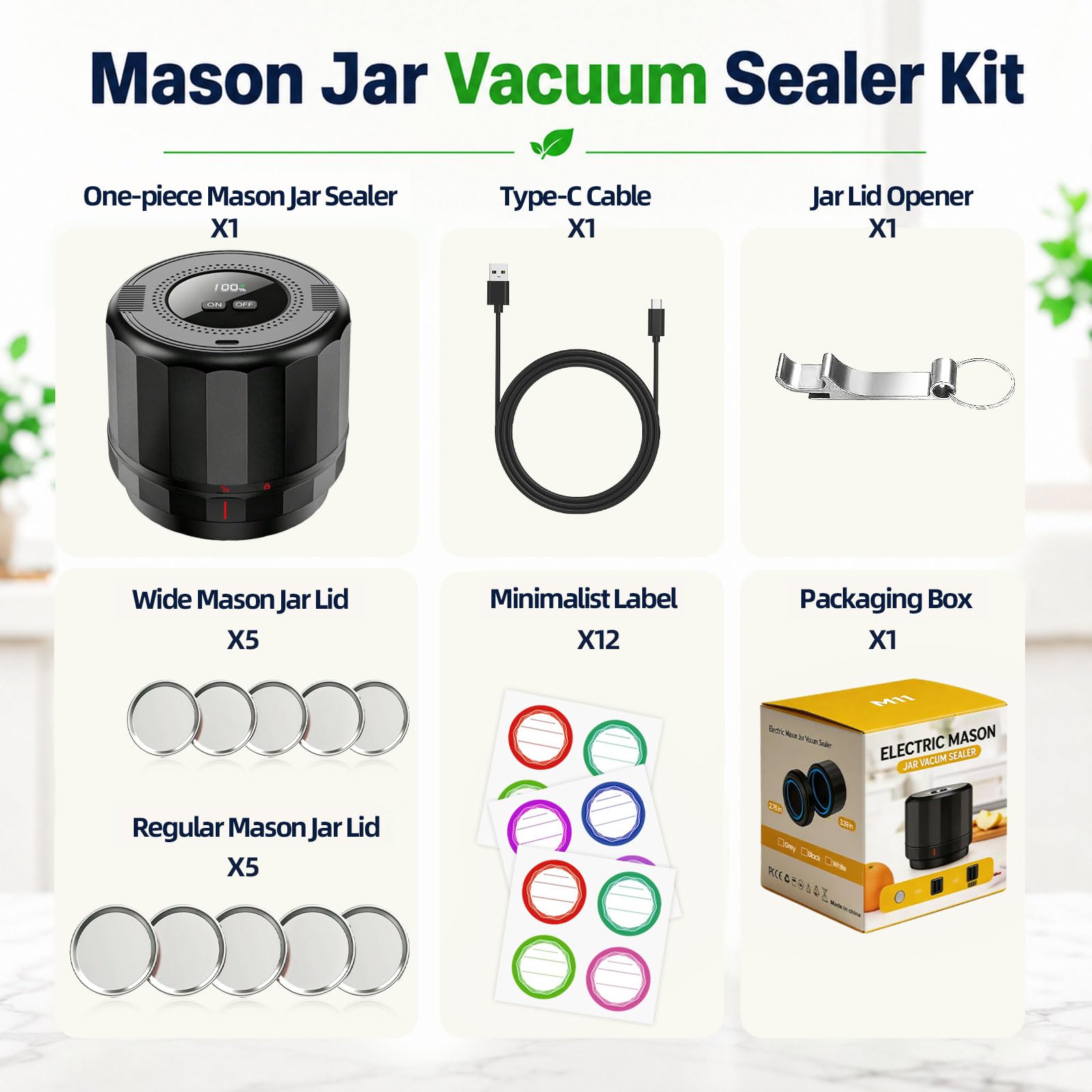 UNERVER M11 Electric Mason Jar Vacuum Sealer Kit - with Wide and by UNERVER - Angle View 9