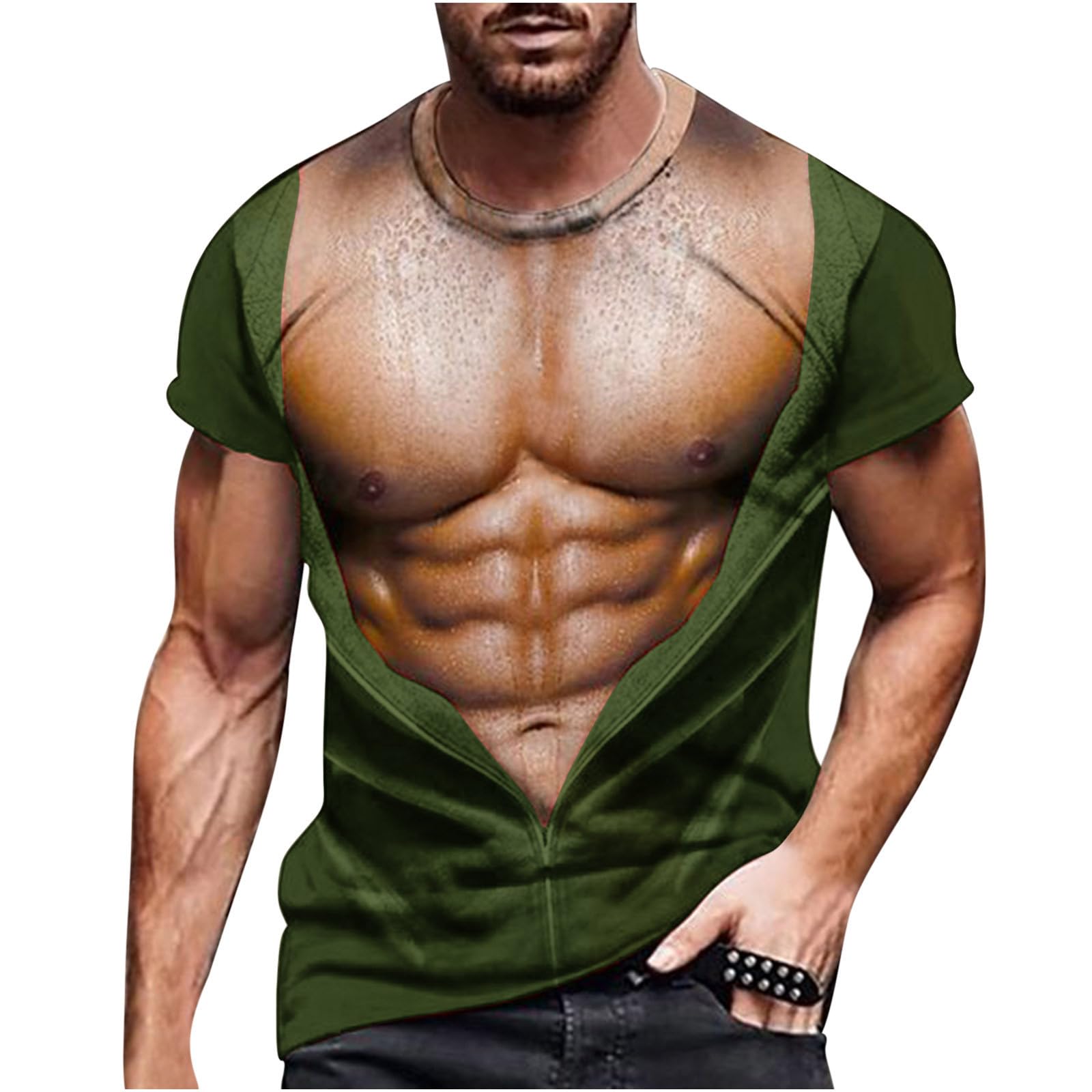 Hairy Chest Shirt for Men Funny T Shirts 3D Print Fake Abs T Shirts Me - View 9