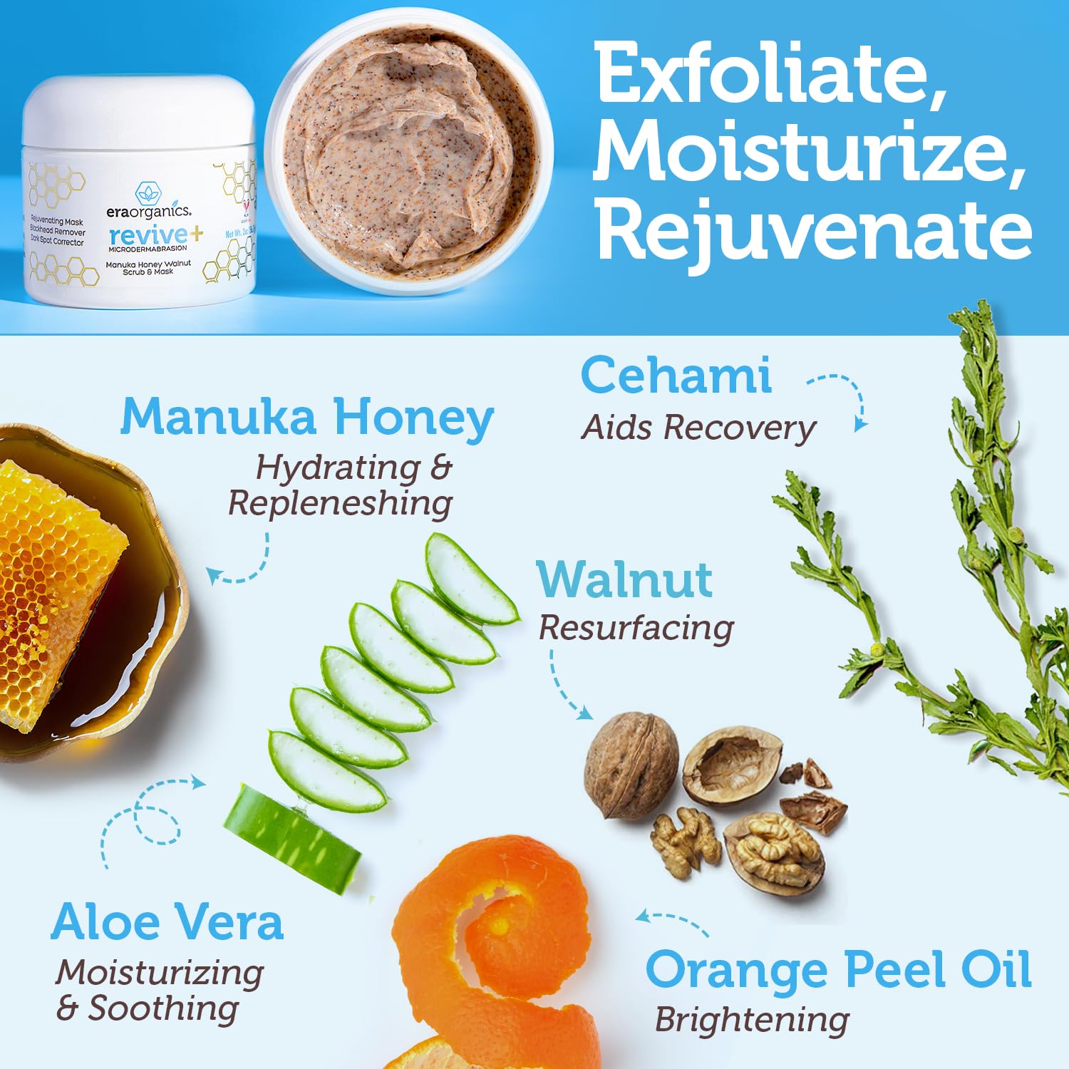 Era Organics Manuka Honey Exfoliating Facial Scrub - Microdermabrasion Face Exfoliant - Era Organics Official Product View 3