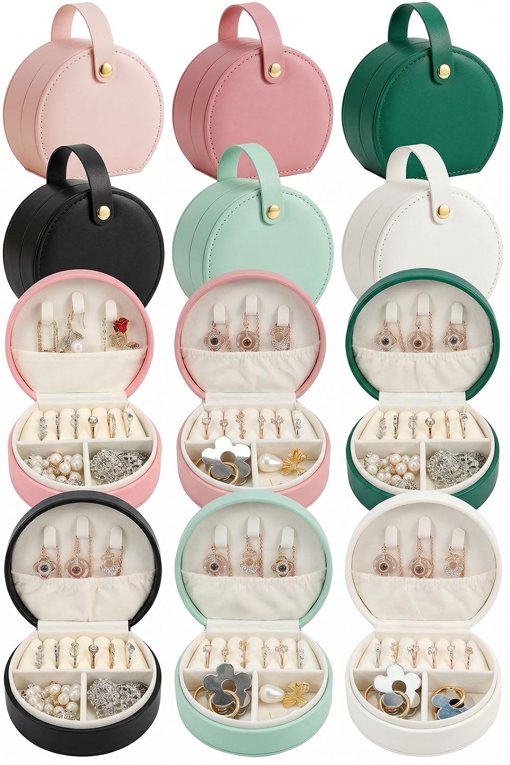 Travel Jewelry Box Multi Pack Small Round Faux Leather - RFCAW Official Imagery - 2