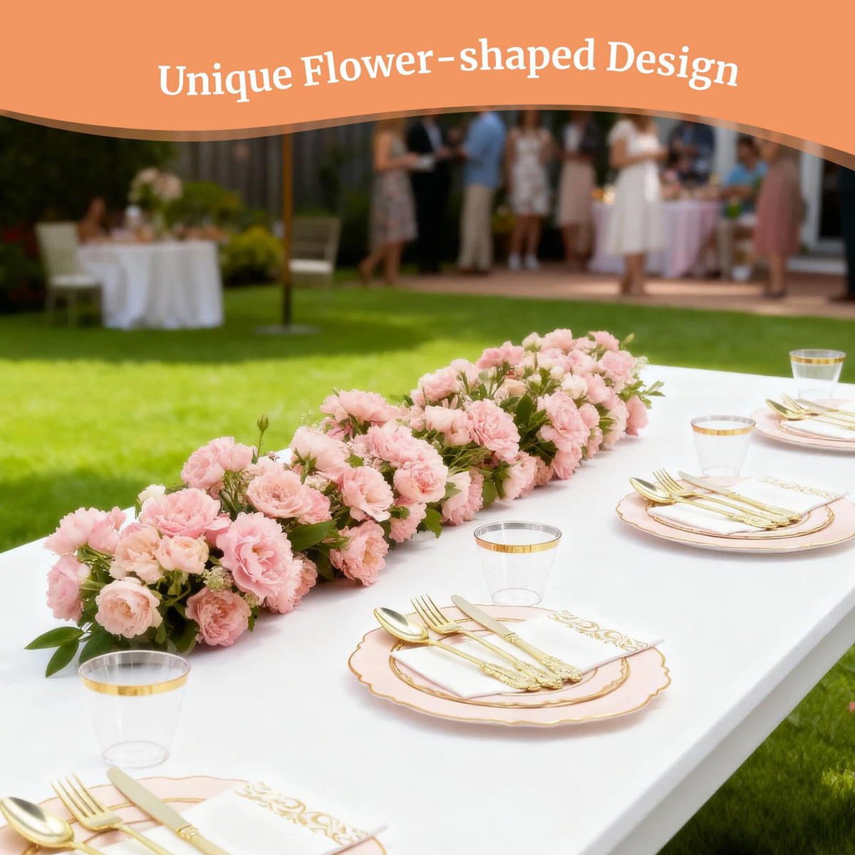 AIRE Pink Gold Plastic Plates Set 175PCS Disposable - AIRE Official Imagery - 7