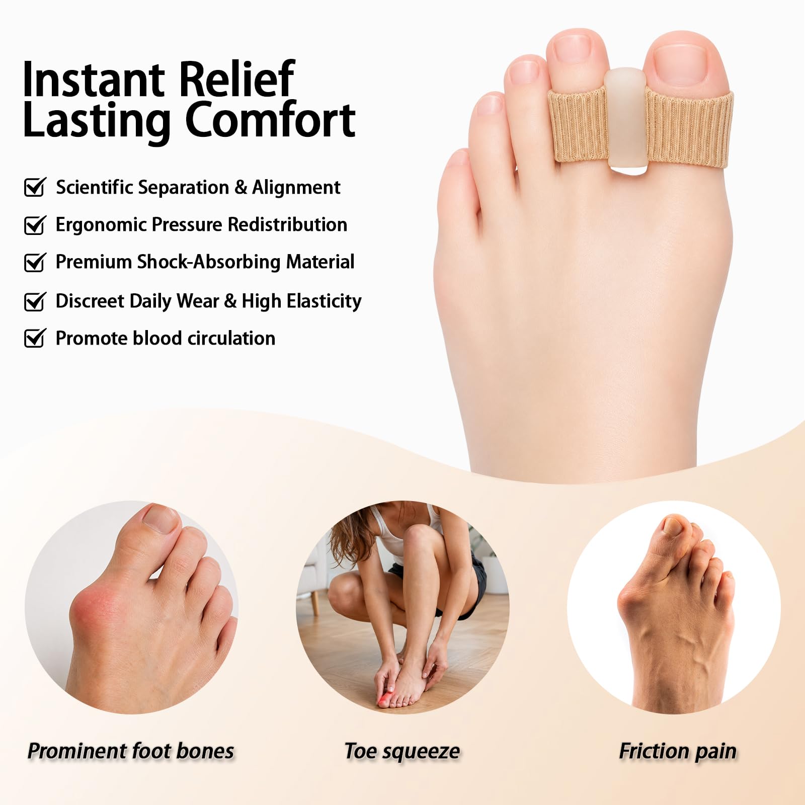 NUGRXIS Bunion Corrector Toe Spacers 4-Pack Silicone Foot Pain Relief