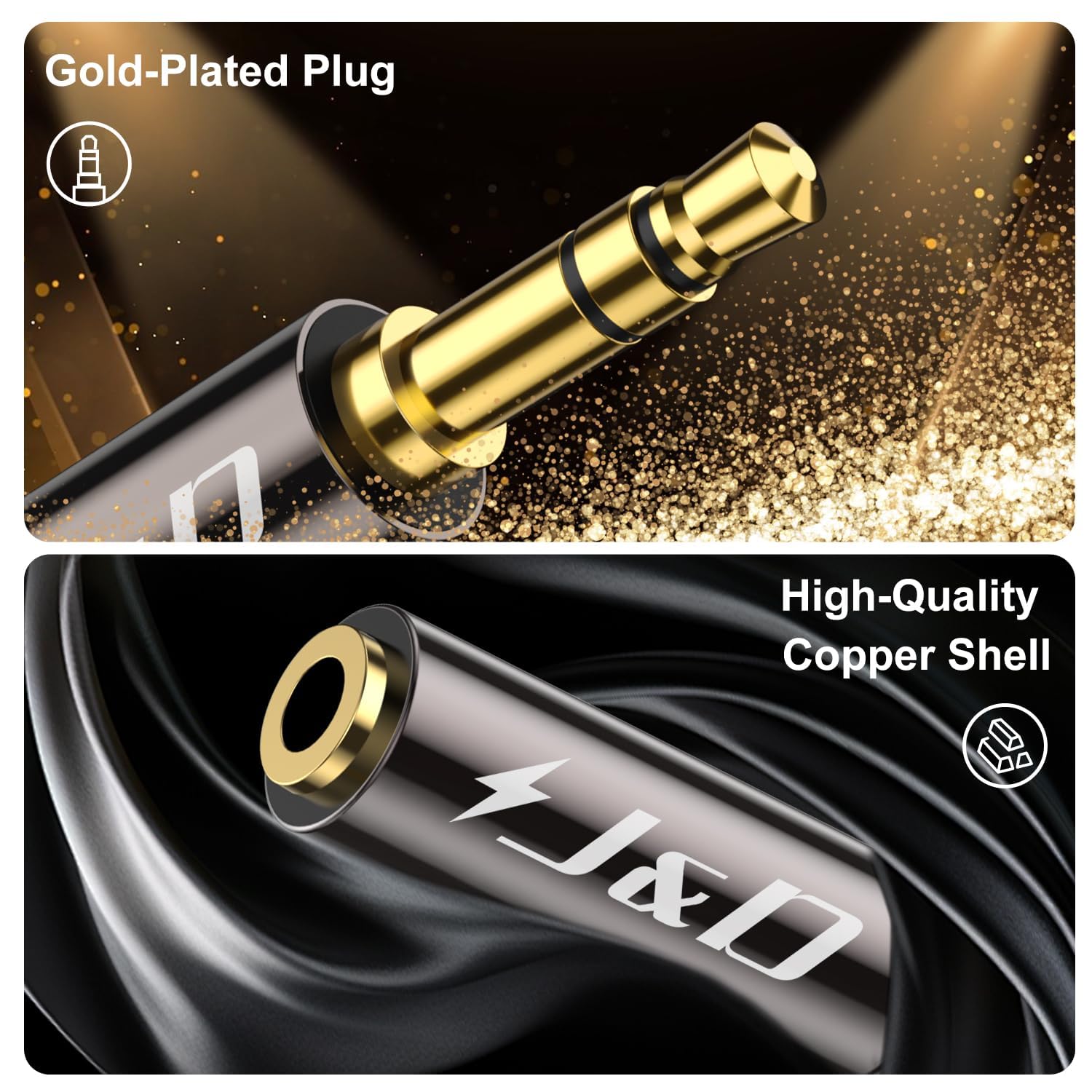 J&D 1/8 Inch TRS Stereo Y Splitter Cable, Gold Plated Copper Shel by J&D - Angle View 6
