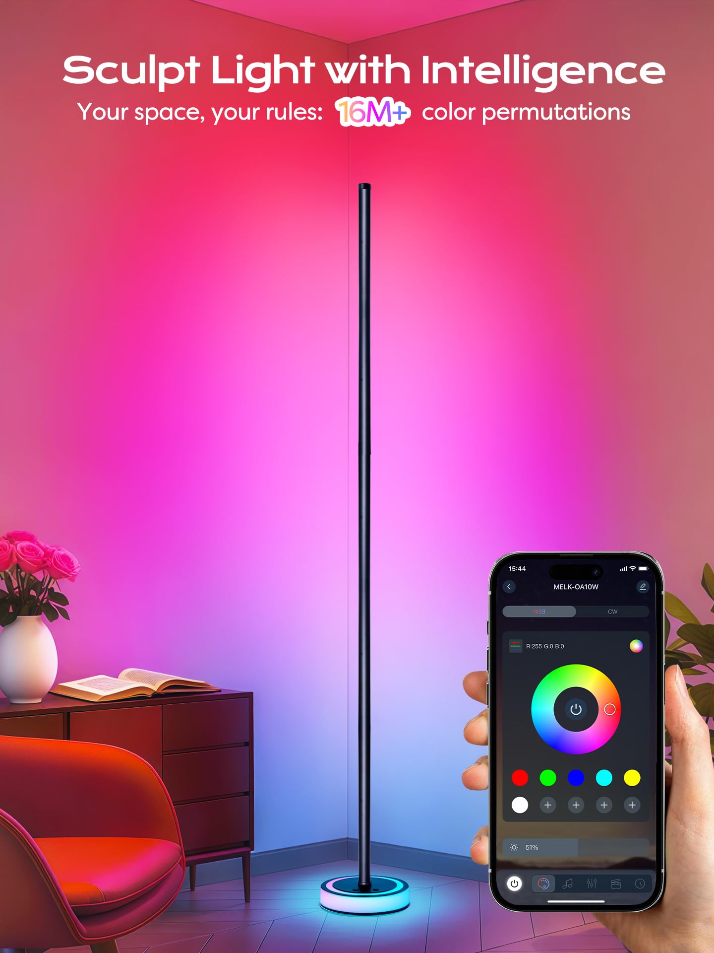 BRINGUX Smart Corner Floor Lamp, RGBICW LED Standing Lamp with App Control, 16 M - BRINGUX Official Product View 6