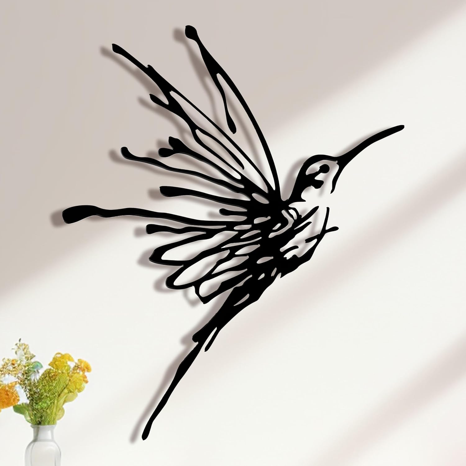3D Metal Hummingbird Wall Art - Unique Black Outdoor Garden Decor, Waterproof Bird Sculpture