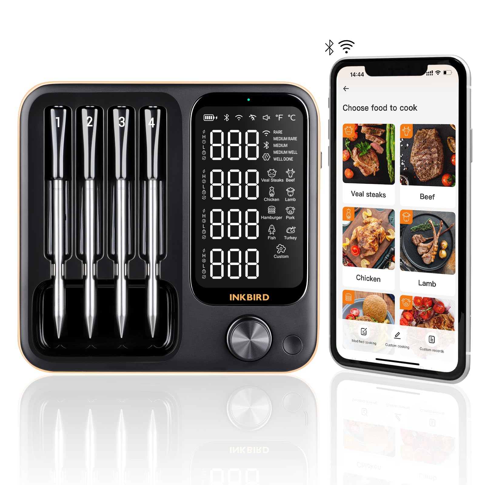 Wireless Meat Thermometer with 4 Probes, INKBIRD WiFi Meat - Product Imagery