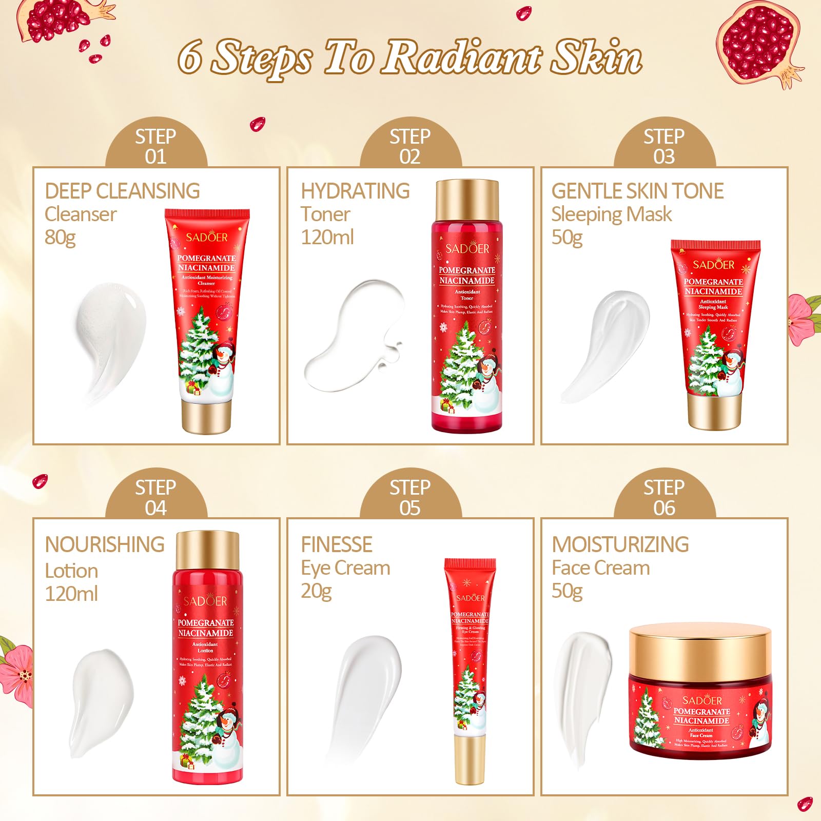 Gifts for Women 6 Pcs Skin Care Set Pomegranate Moisturize - ZKONLY