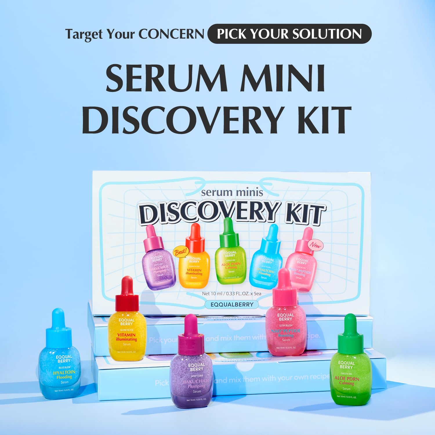 EQQUALBERRY Mini Serum Discovery Kit | Vitamin C, NAD, Bakuchiol, Hyaluronic Acid, Aloe PDRN Face Serum Kit | Gifts Sets for Glow skin | Travel Size Essentials | Korean Skin care, 0.33 fl.oz x 5ea - EQQUALBERRY Official Product View 3