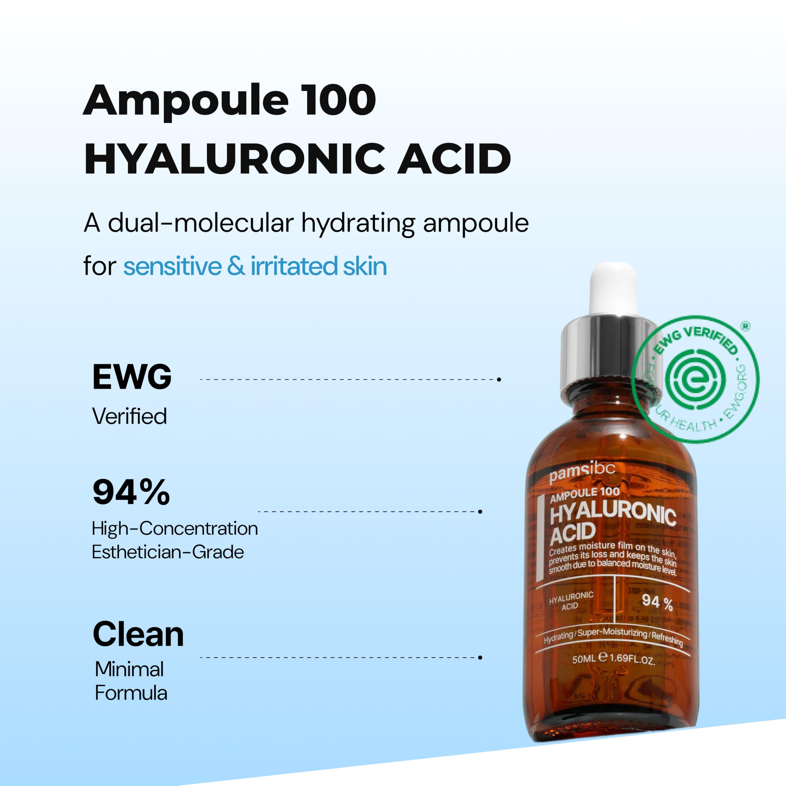 PAMS IBC Ampoule 100 Hyaluronic Acid, 95% HA Complex, - PAMSIBC