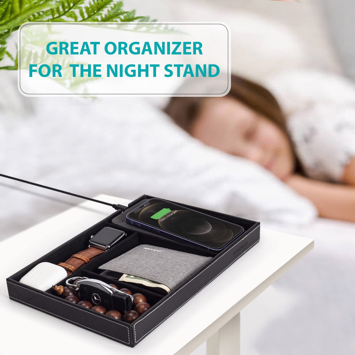 Valet Tray Built in Wireless Charging Pad Nightstand - wireless future charger Official Imagery - 4