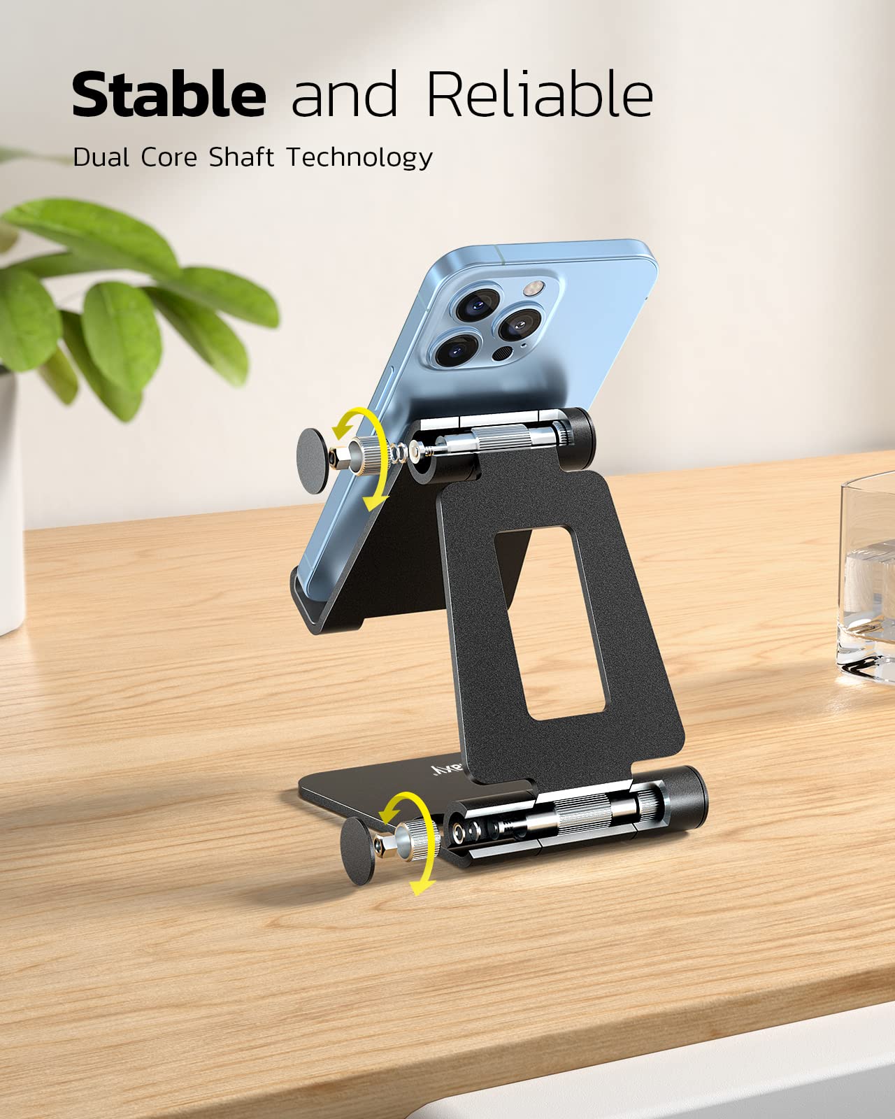 Nulaxy Full Aluminum Dual Folding Cell Phone Stand for Desk, Black - Nulaxy Official Product View 4
